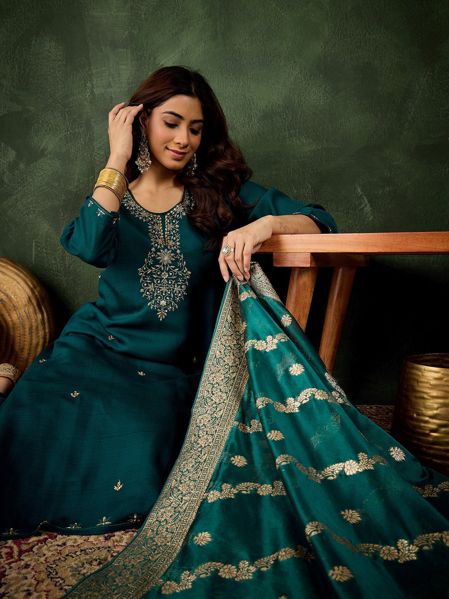 Rama Radiance Viscose Rayon Suit | Designer Embroidered Organza Dupatta Creation