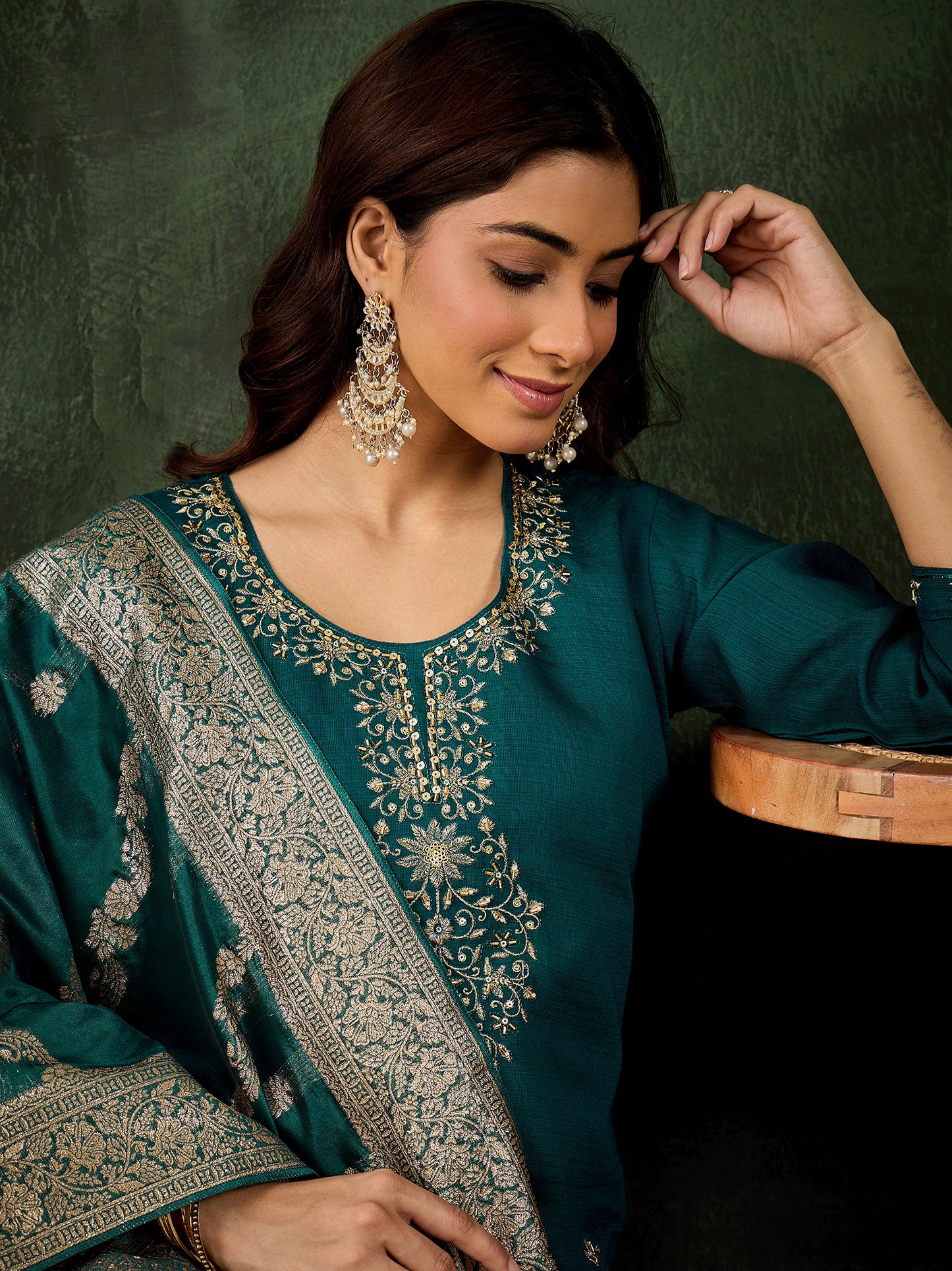 Rama Radiance Viscose Rayon Suit | Designer Embroidered Organza Dupatta Creation| Unstitched Fabric