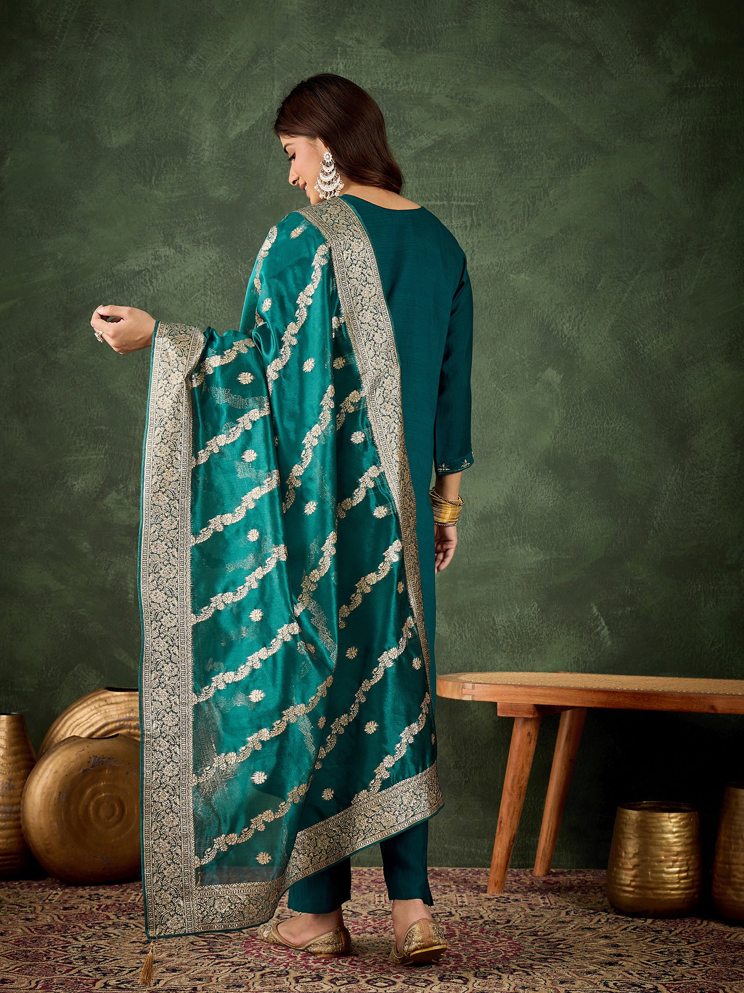Rama Radiance Viscose Rayon Suit | Designer Embroidered Organza Dupatta Creation