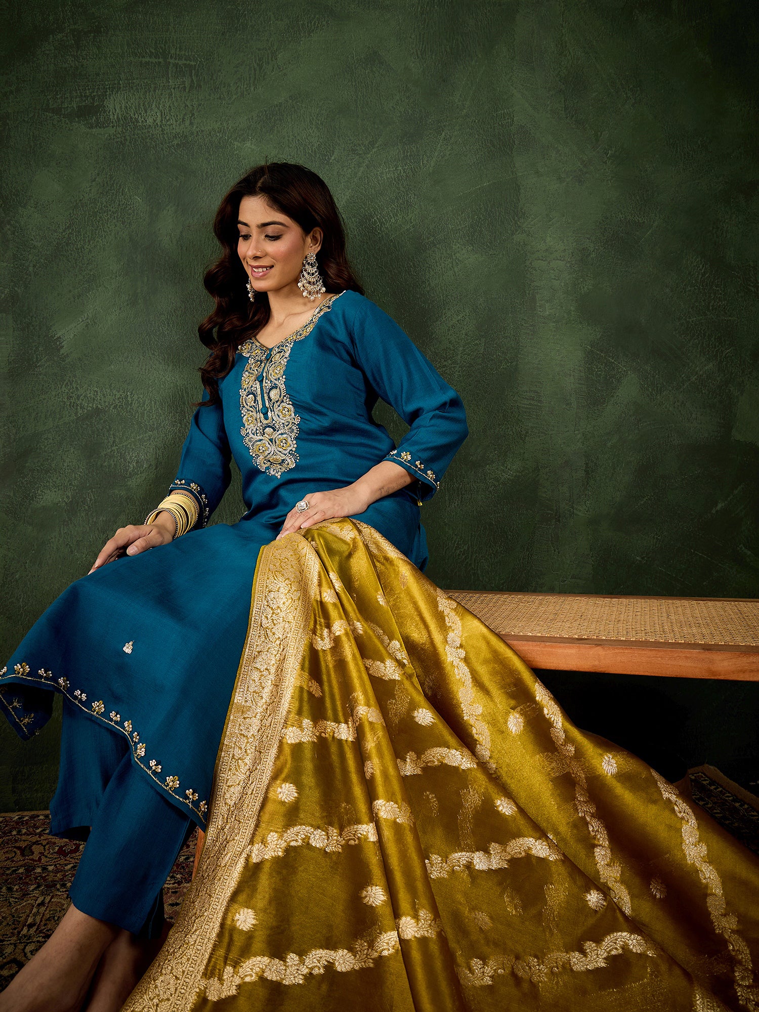 Teal-Green Harmony Viscose Rayon Suit | Designer Embroidered Organza Dupatta Masterpiece