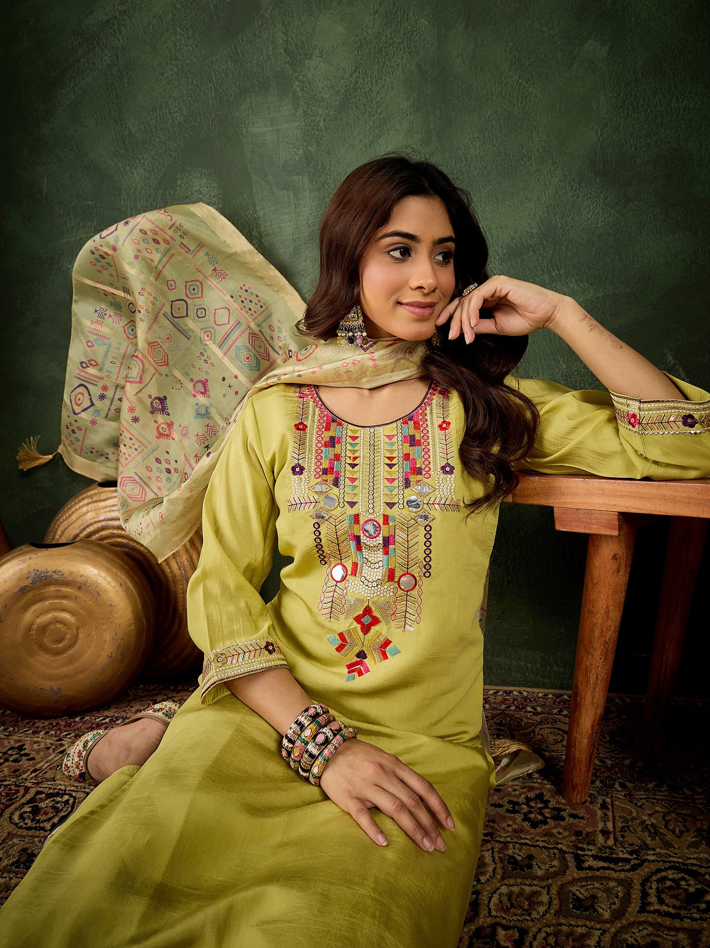 Sunshine Yellow Silk Blend Suit | Designer Embroidered Digital Printed Dupatta Ensemble| Unstitched Fabric