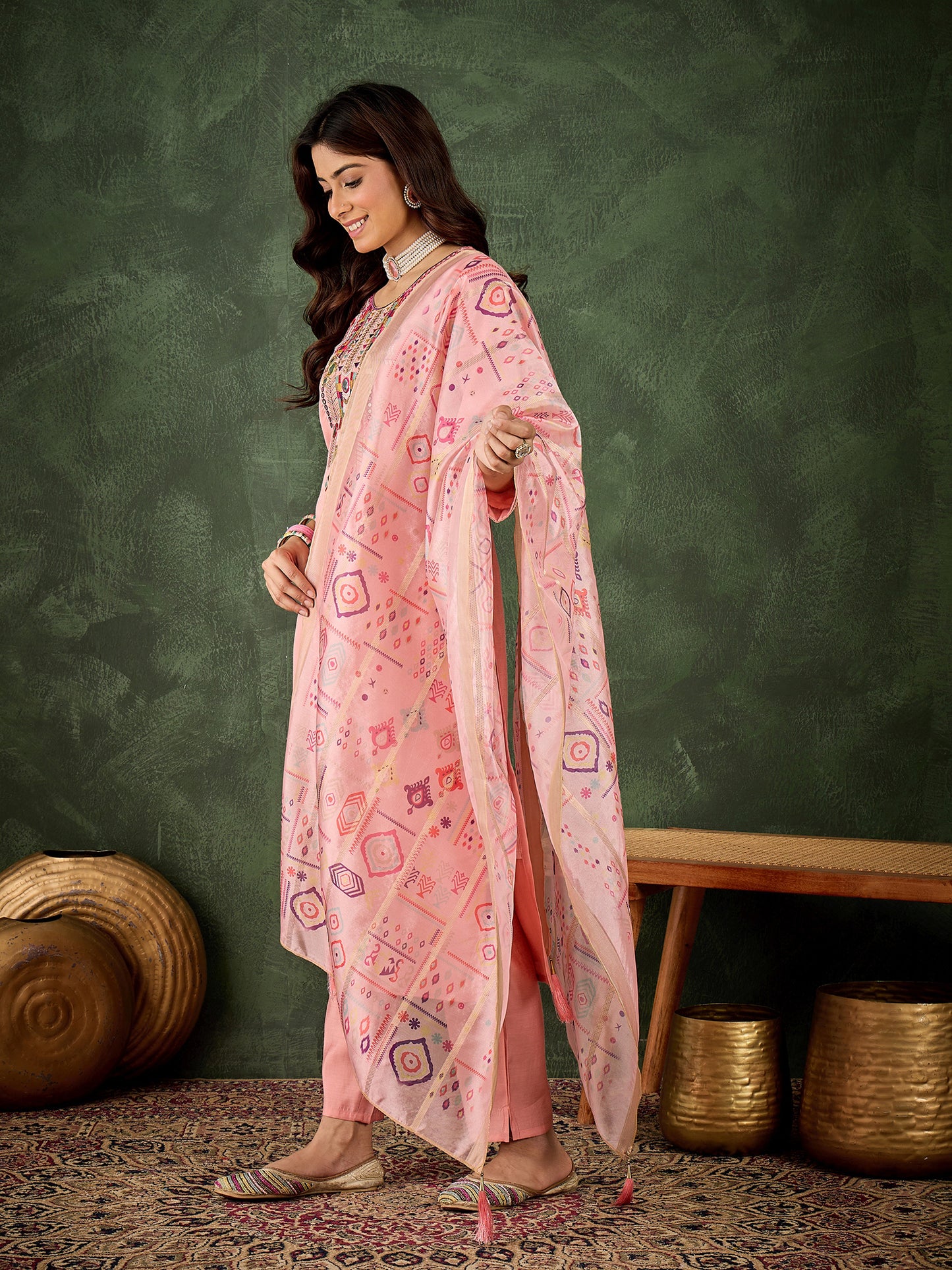 Pretty in Pink Silk Blend Suit | Designer Embroidered Digital Printed Dupatta Creation| Unstitched Fabric