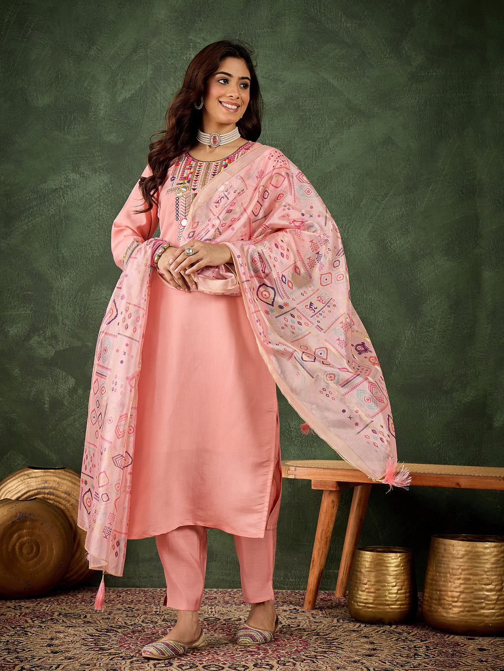 Pretty in Pink Silk Blend Suit | Designer Embroidered Digital Printed Dupatta Creation