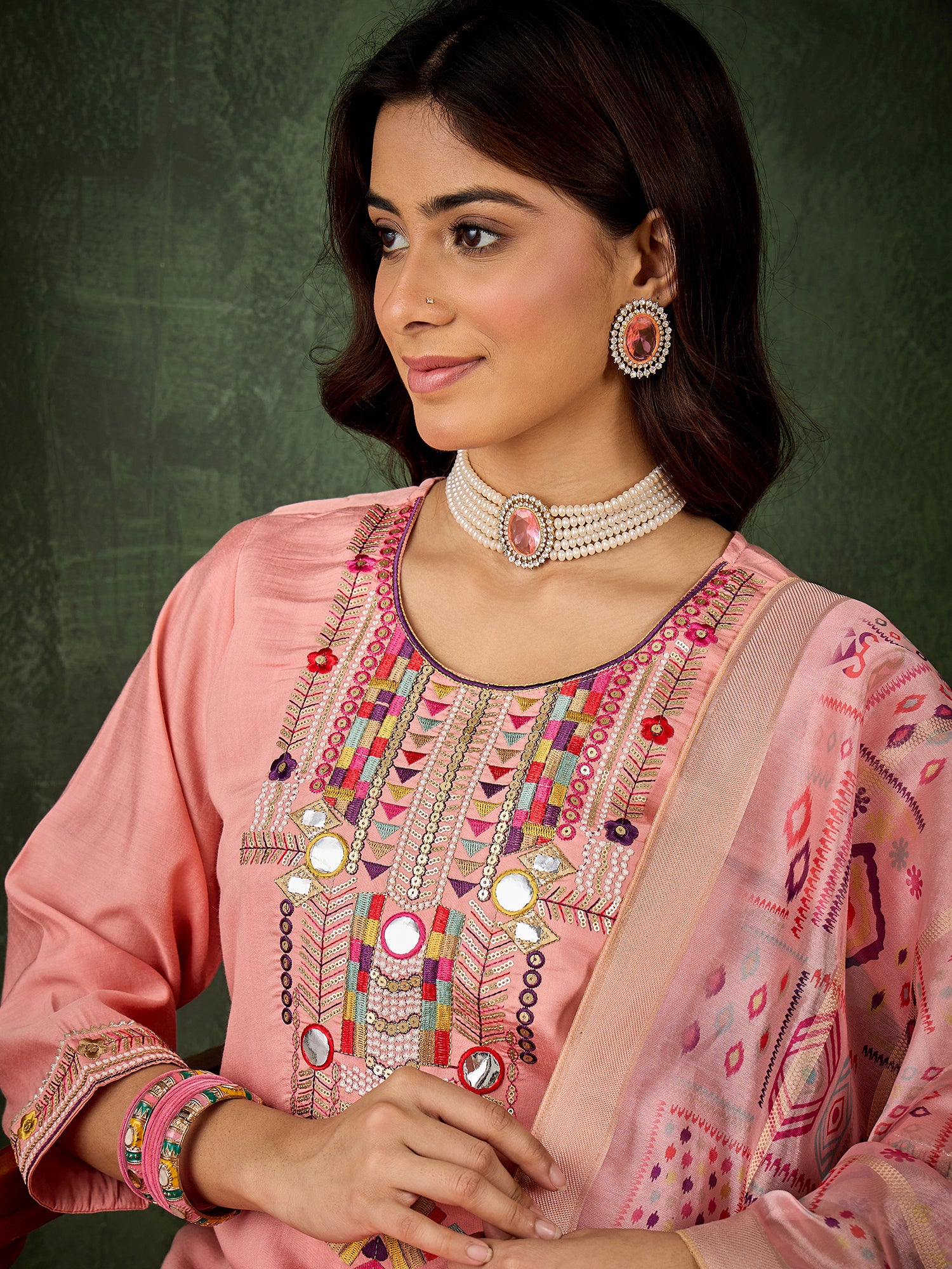 Pretty in Pink Silk Blend Suit | Designer Embroidered Digital Printed Dupatta Creation