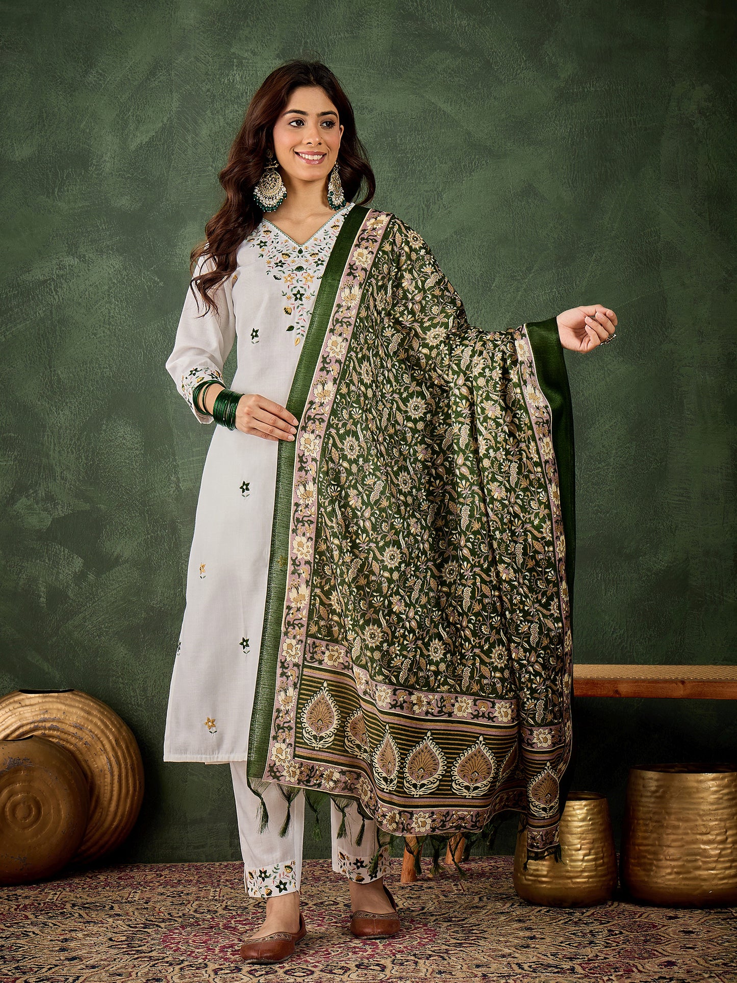 Pure White Cotton Blend Suit | Designer Embroidery with Art Silk Dupatta| Unstitched Fabric