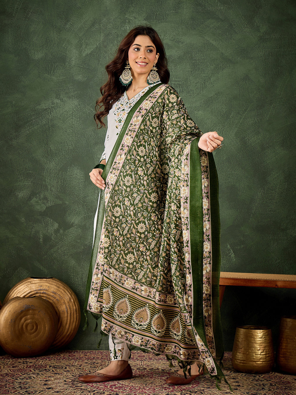 Pure White Cotton Blend Suit | Designer Embroidery with Art Silk Dupatta