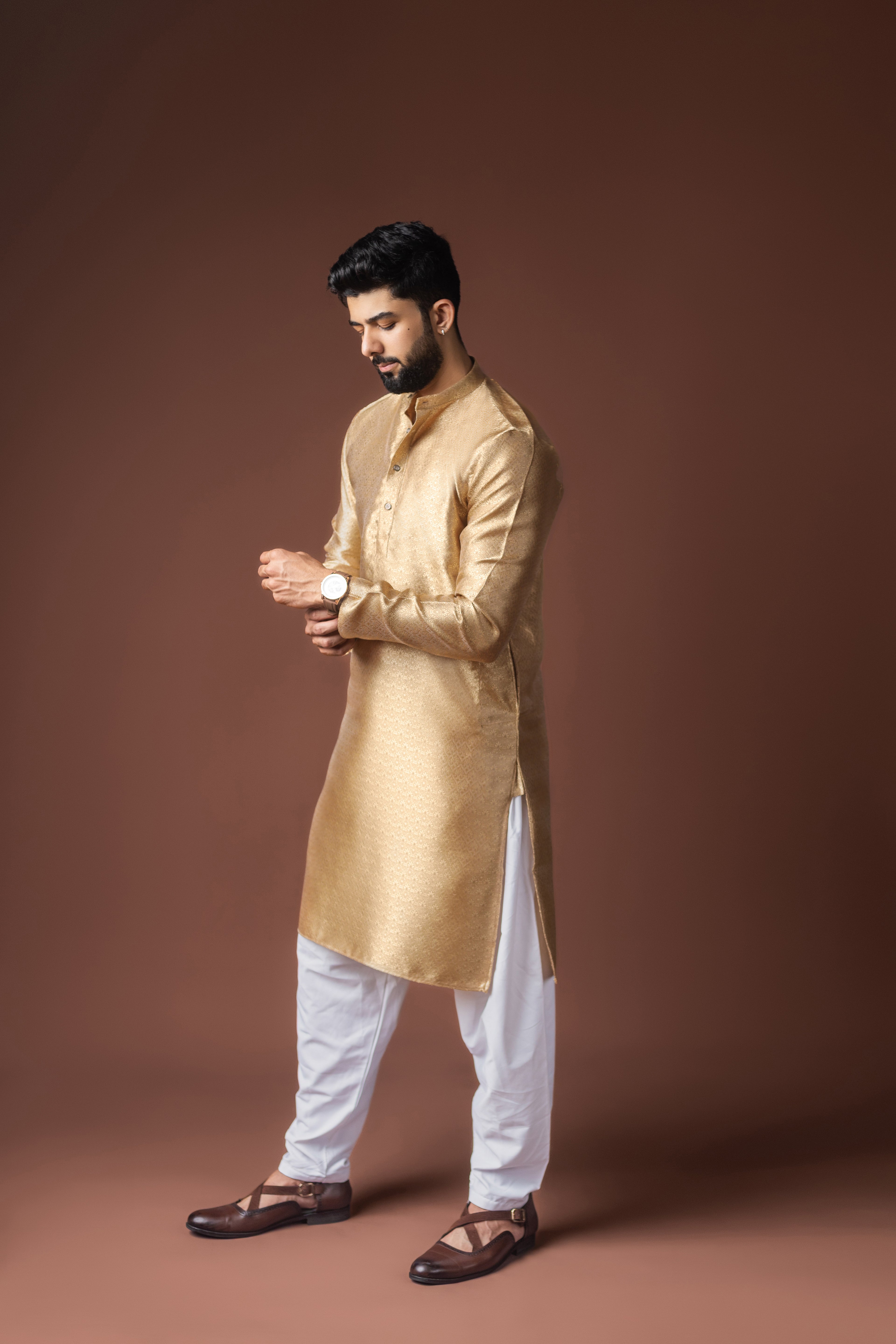 Brown Modal Silk Motifs Kurta | Traditional Elegance with Modern Comfort