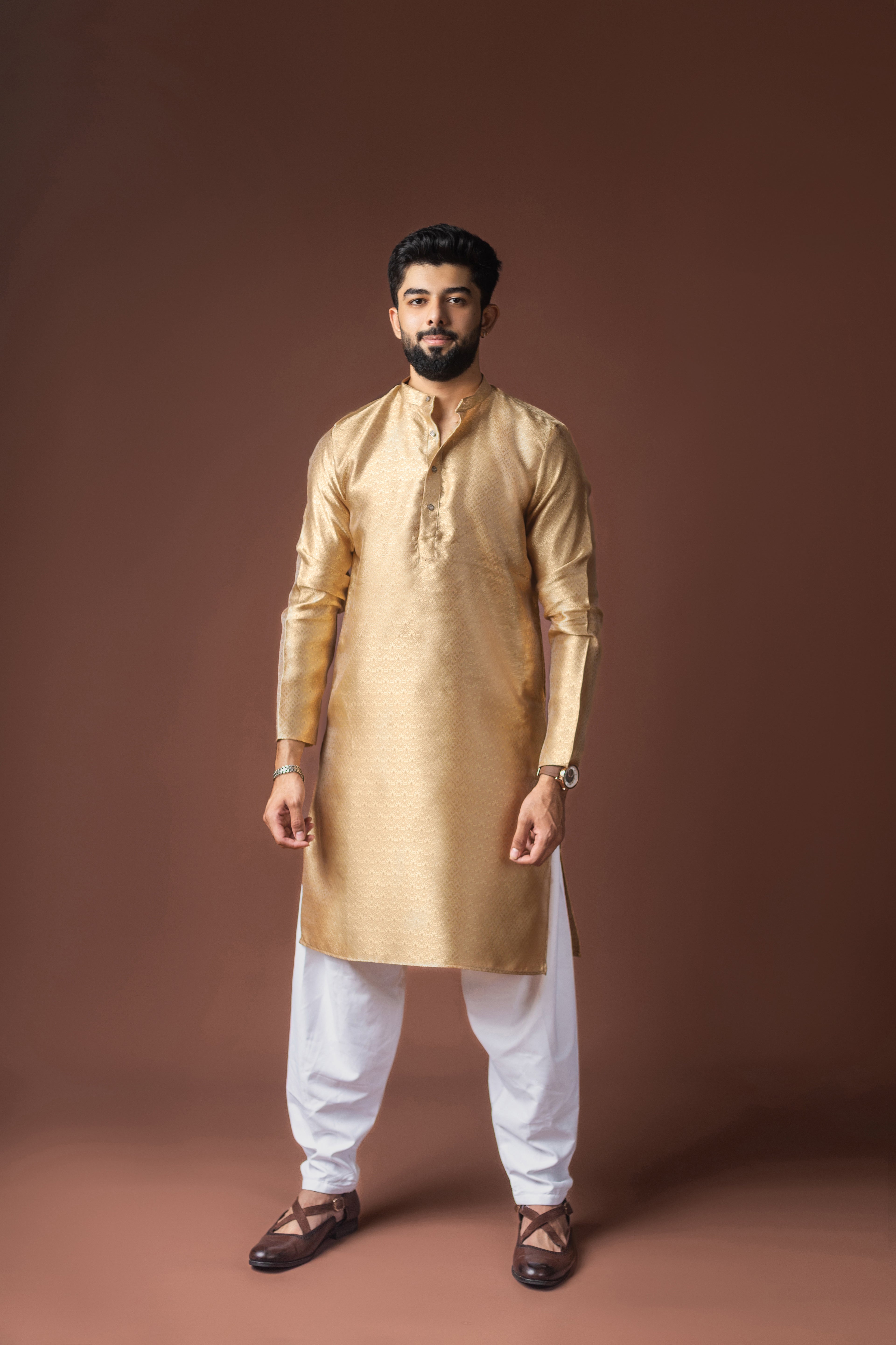 Brown Modal Silk Motifs Kurta | Traditional Elegance with Modern Comfort