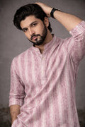 Blush Pink Linen Print Short Kurta | Festive Men's Ethnic Wear