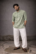 Refreshing Green Viscose Print Short Kurta | Men's Festive Ethnic Attire