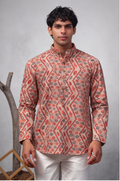 Vibrant Multi-Color Linen Print Short Kurta | Men's Festive Ethnic Attire