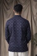 Classic Black Linen Print Short Kurta | Men's Elegant Ethnic Wear