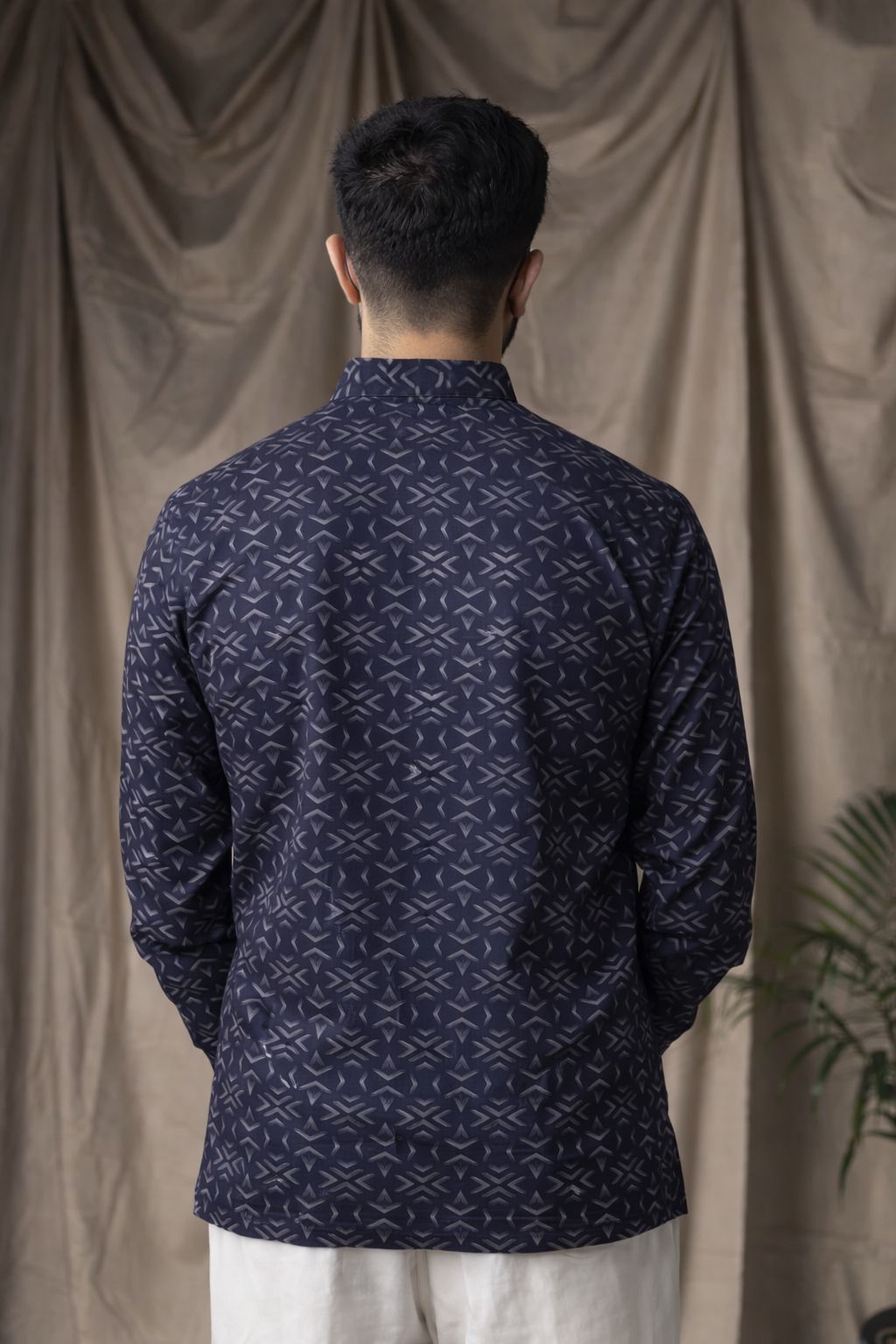 Classic Black Linen Print Short Kurta | Men's Elegant Ethnic Wear