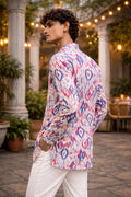 Vibrant Multicolor Linen Print Short Kurta | Men's Festive Ethnic Attire