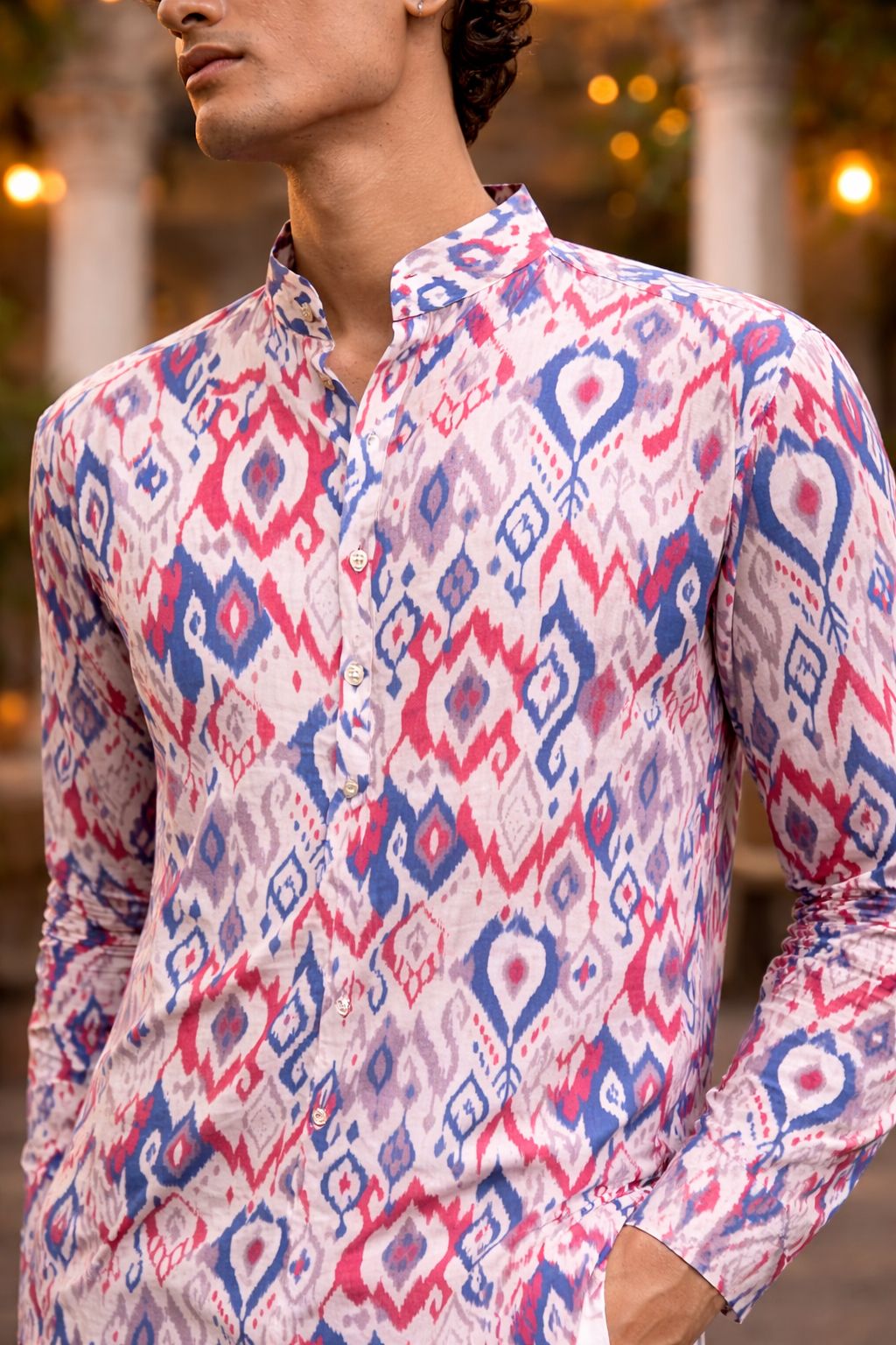 Vibrant Multicolor Linen Print Short Kurta | Men's Festive Ethnic Attire