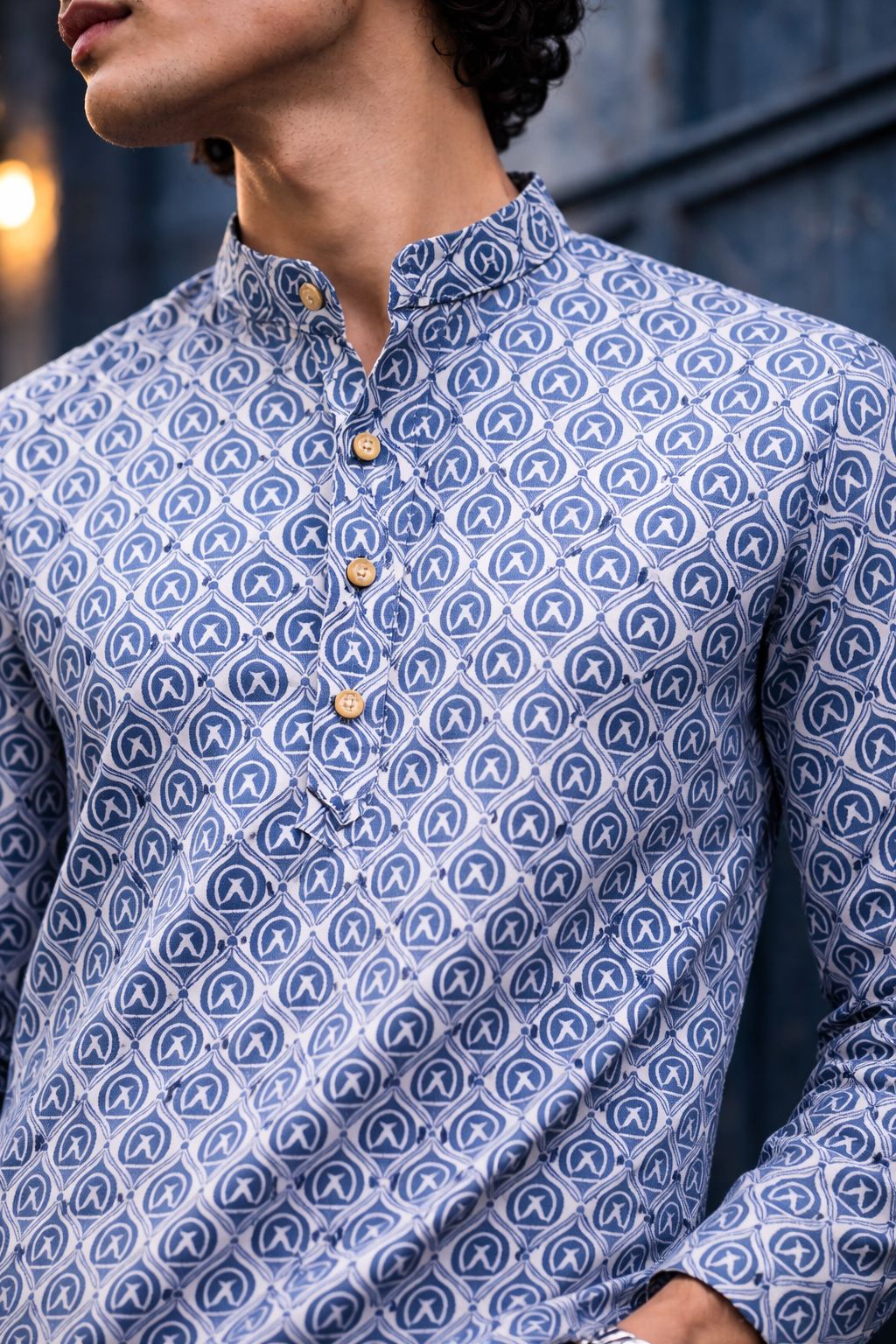 Pristine White Linen Print Short Kurta | Men's Premium Ethnic Wear
