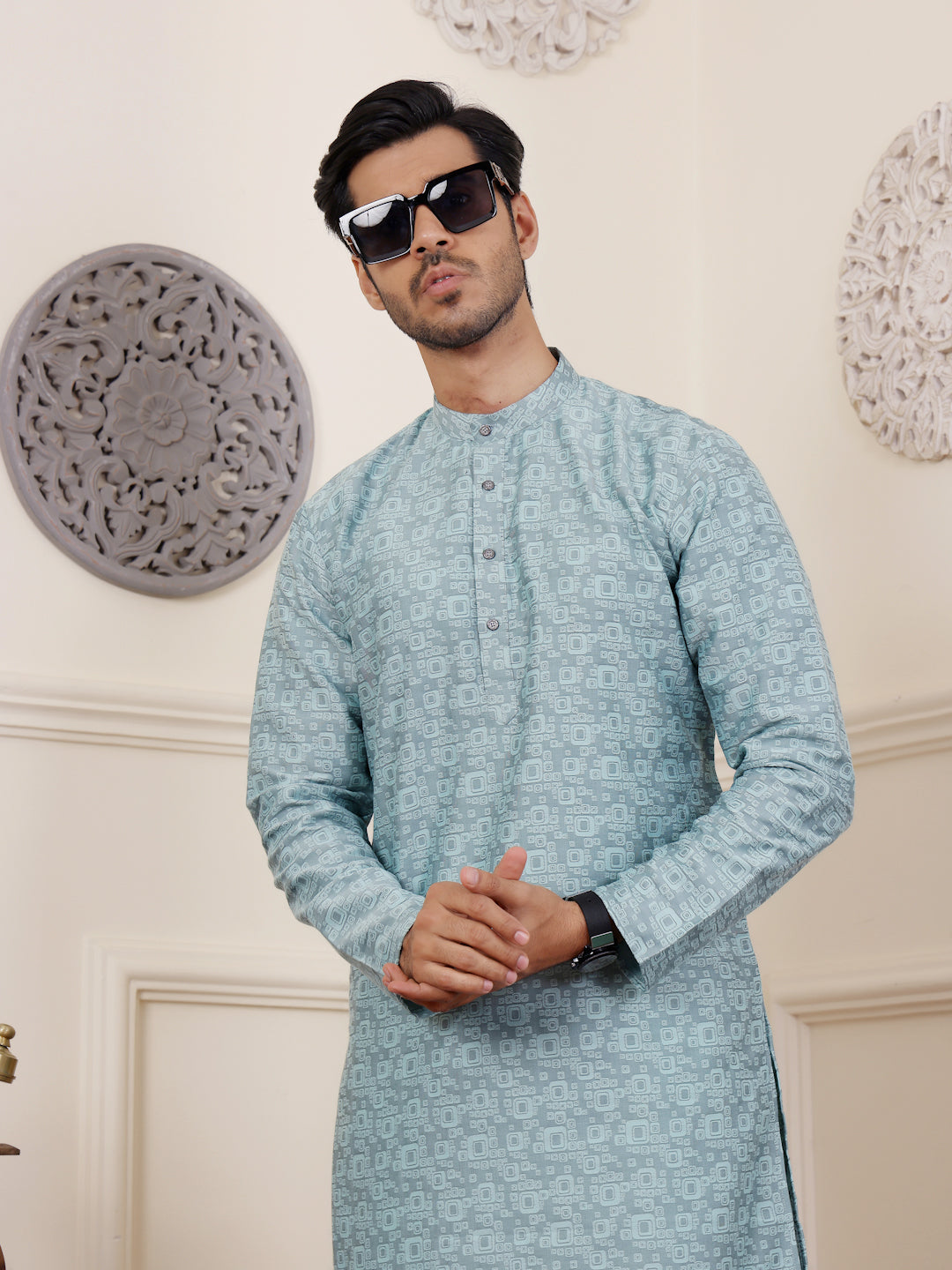 Royal Blue Viscose Rajwadi Kurta | Wevon Jacquard Art Silk Ensemble