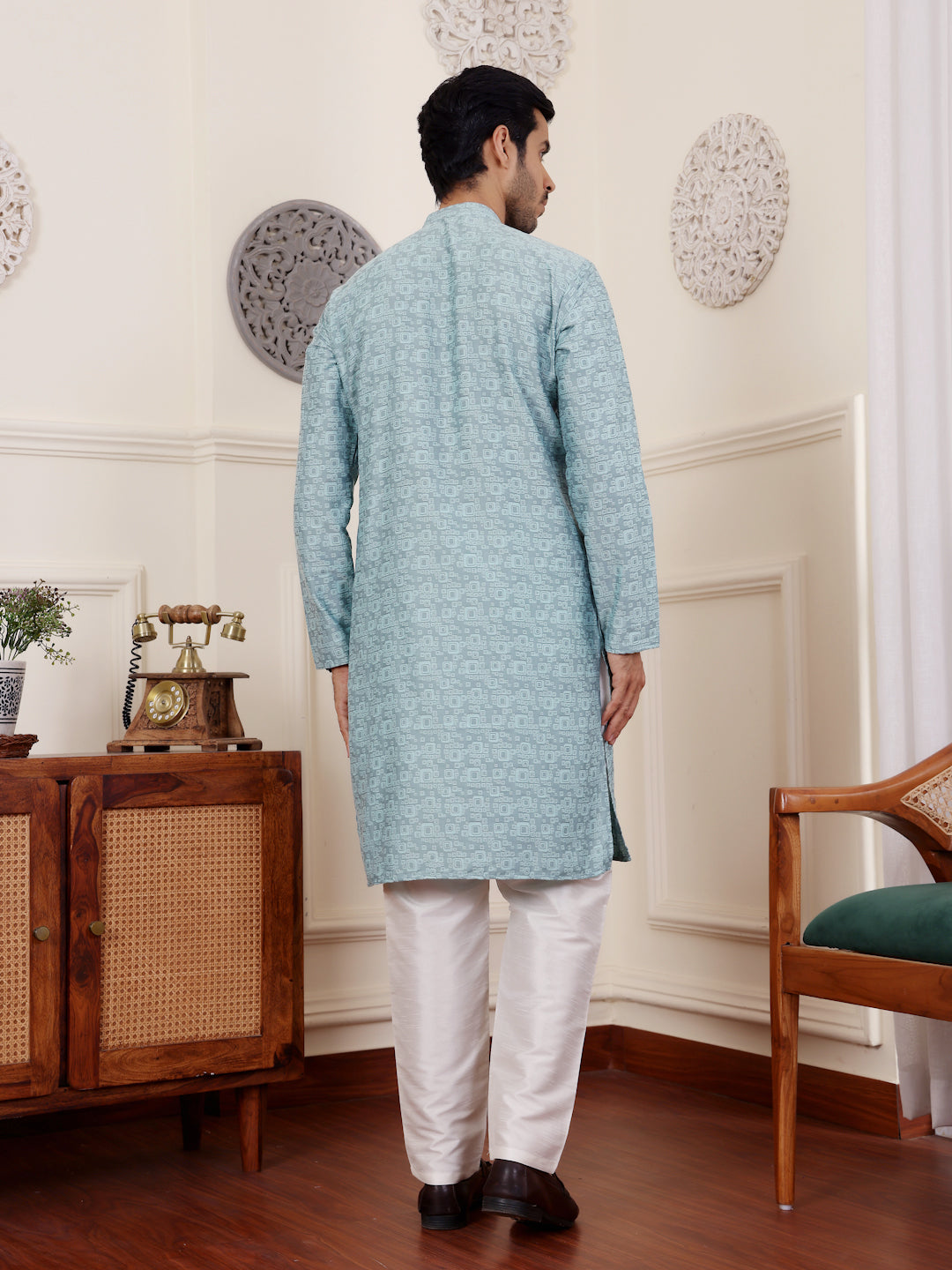 Royal Blue Viscose Rajwadi Kurta | Wevon Jacquard Art Silk Ensemble