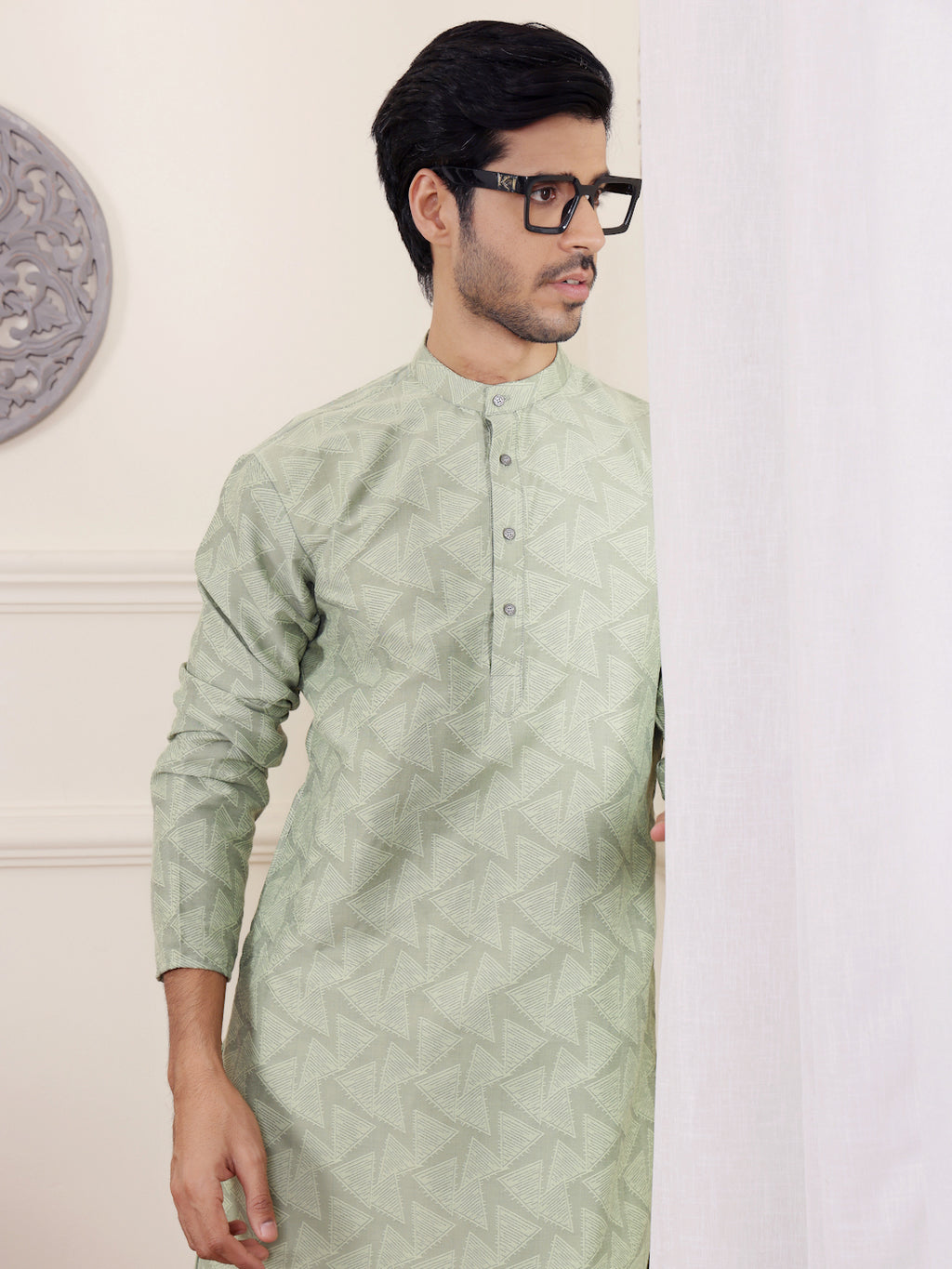Fresh Green Viscose Rajwadi Kurta | Wevon Jacquard Art Silk Ensemble