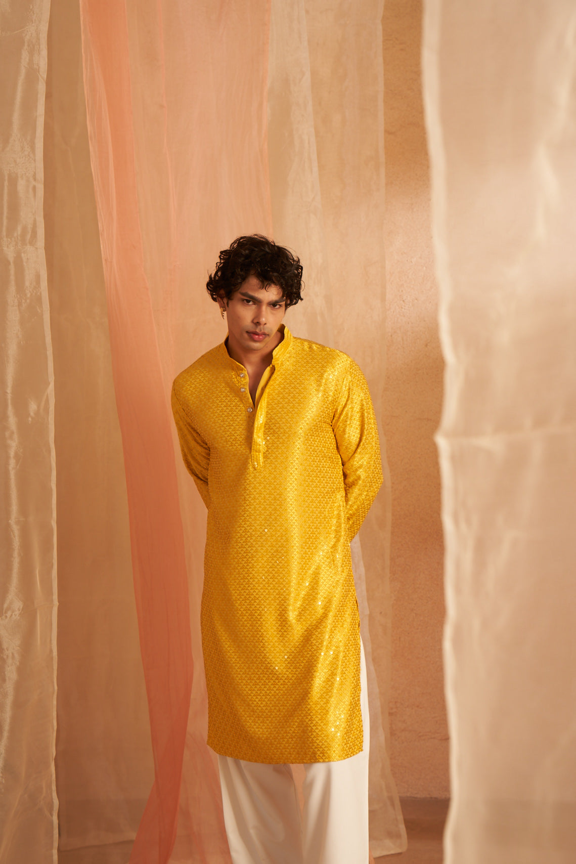 Yellow Viscose Kurta | Chikankari Embroidered Festive Wear with Art Silk Bottom