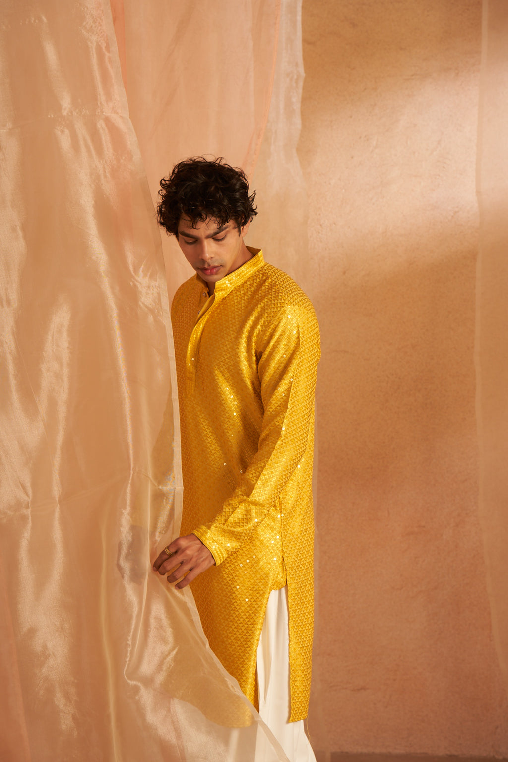 Yellow Viscose Kurta | Chikankari Embroidered Festive Wear with Art Silk Bottom