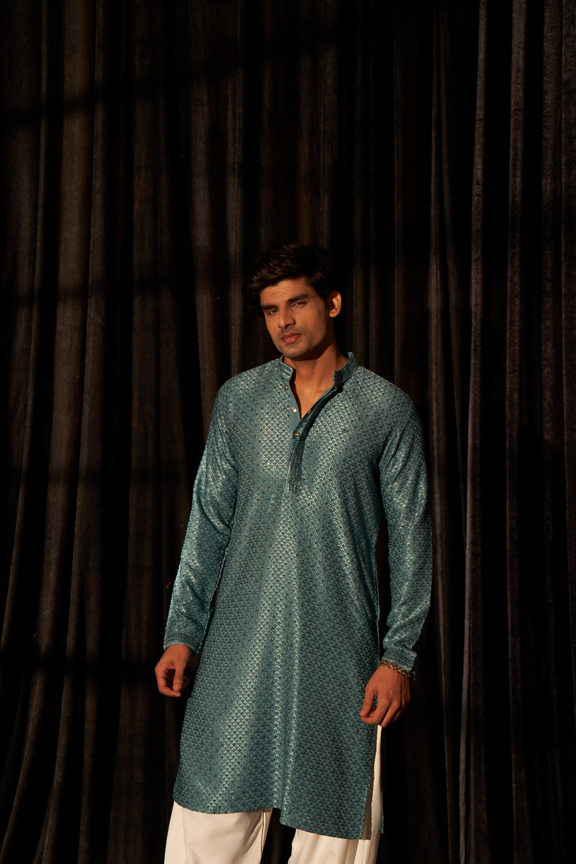 Blue Viscose Kurta | Chikankari Embroidered Festive Wear with Art Silk Bottom