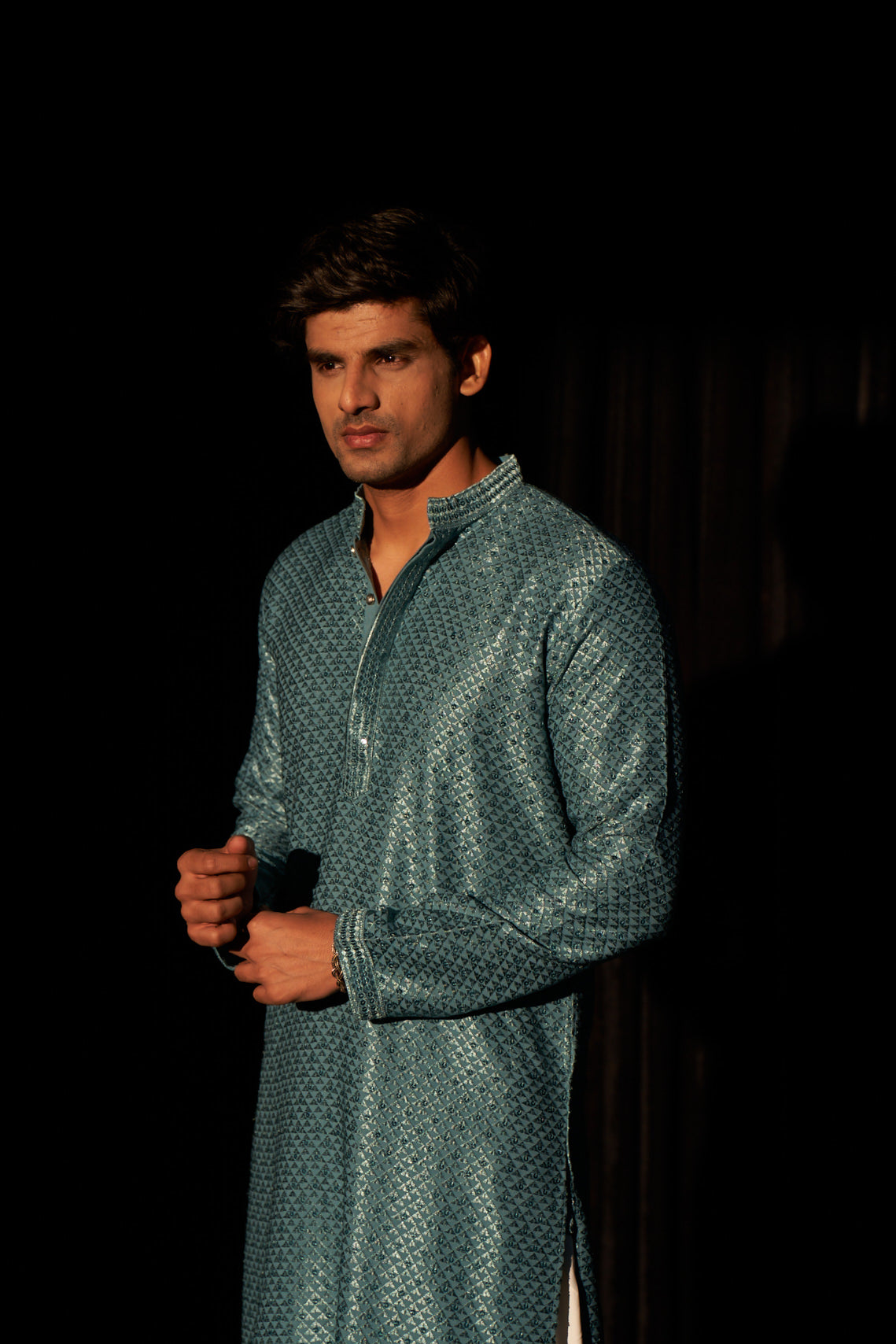 Blue Viscose Kurta | Chikankari Embroidered Festive Wear with Art Silk Bottom