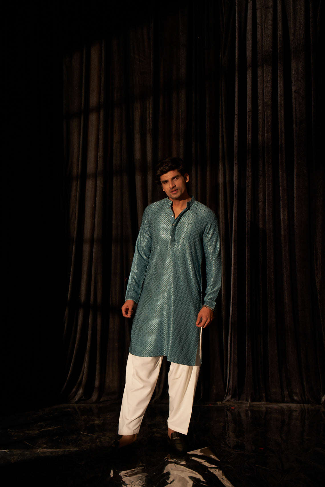 Blue Viscose Kurta | Chikankari Embroidered Festive Wear with Art Silk Bottom