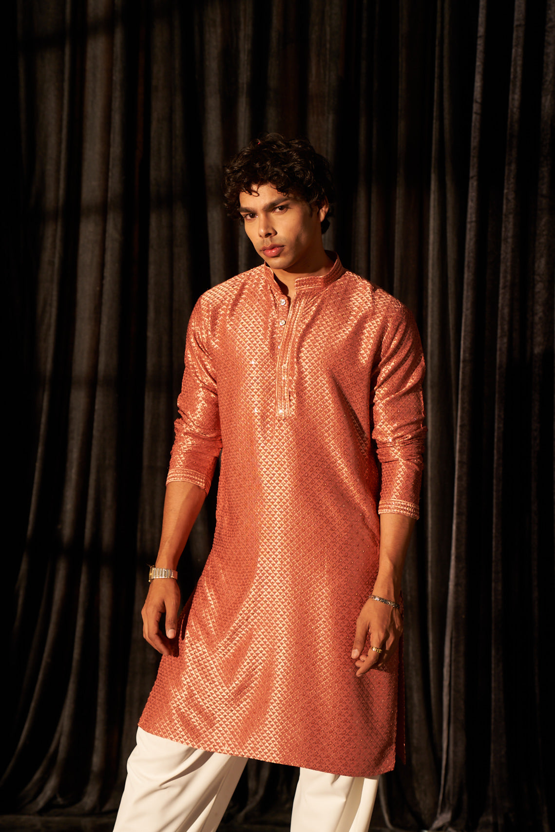 Red Viscose Kurta | Chikankari Embroidered Festive Wear with Art Silk Bottom