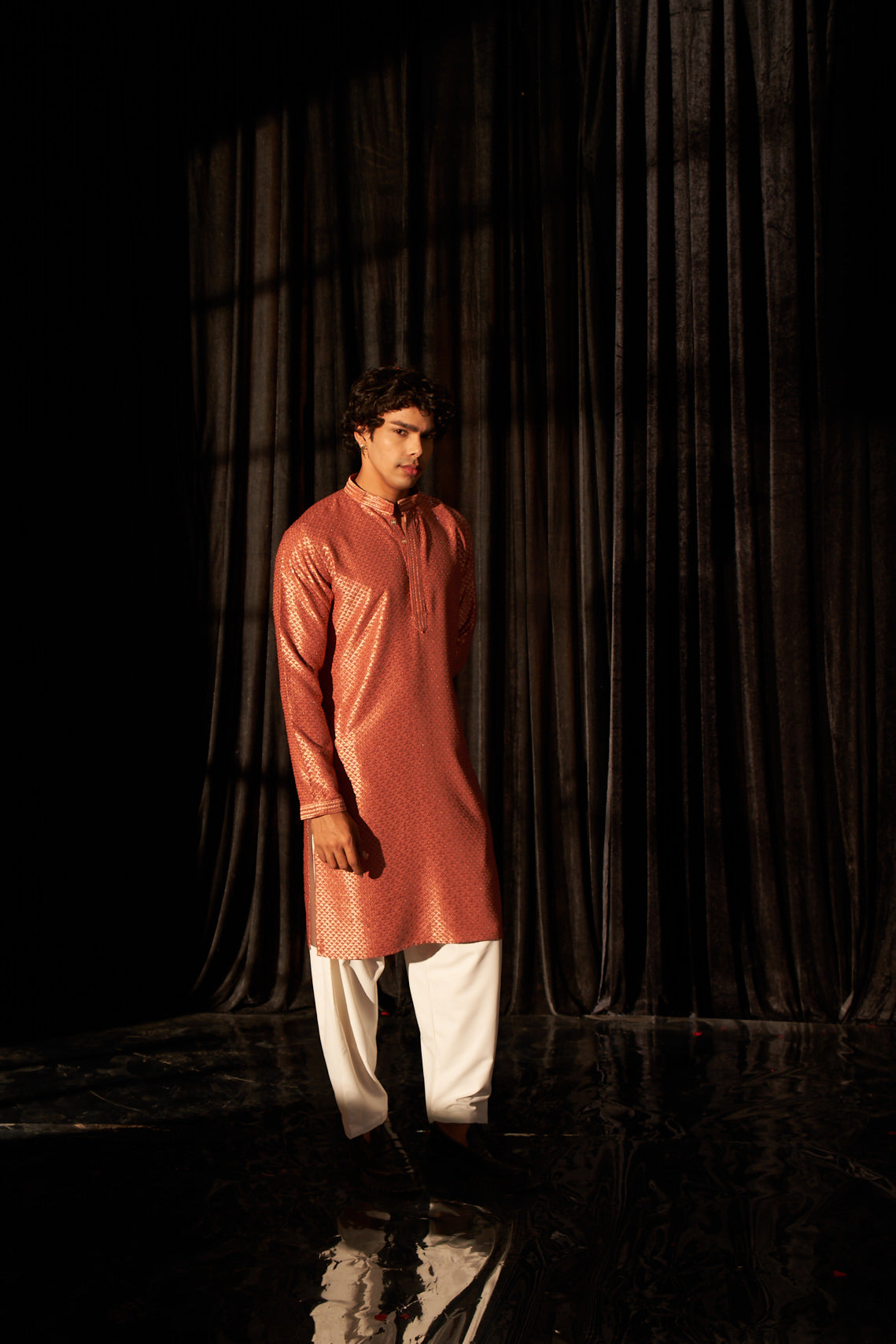 Red Viscose Kurta | Chikankari Embroidered Festive Wear with Art Silk Bottom