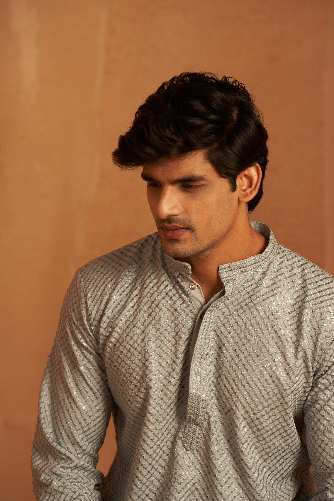 Grey Viscose Kurta | Chikankari Embroidered Festive Wear with Art Silk Bottom