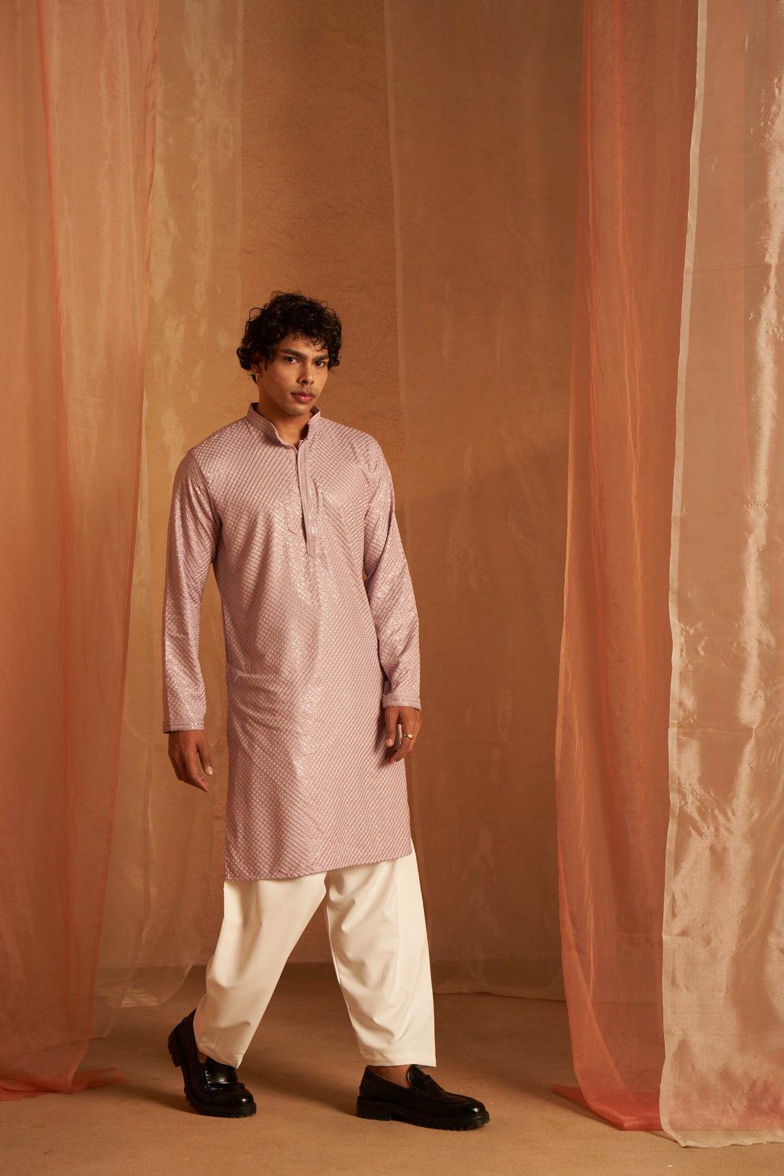 Lavender Viscose Kurta | Chikankari Embroidered Festive Wear with Art Silk Bottom