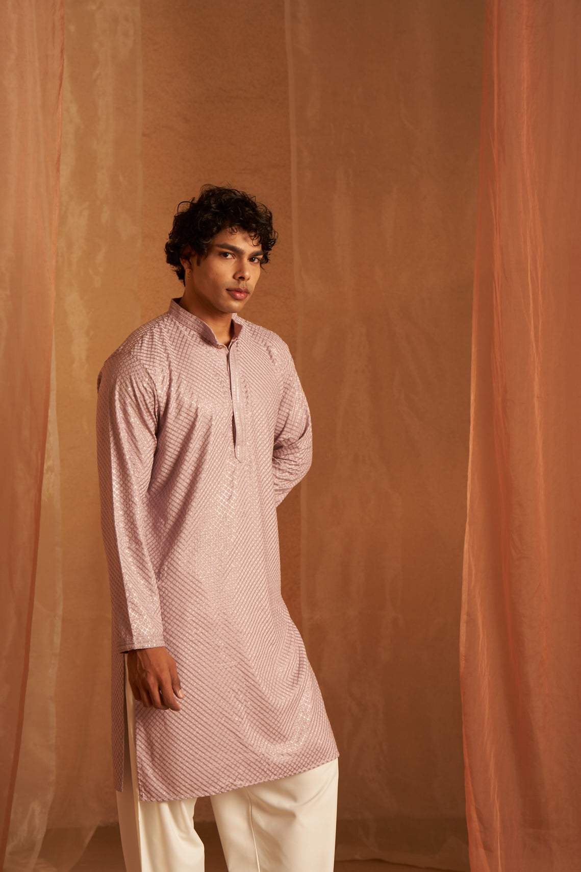 Lavender Viscose Kurta | Chikankari Embroidered Festive Wear with Art Silk Bottom