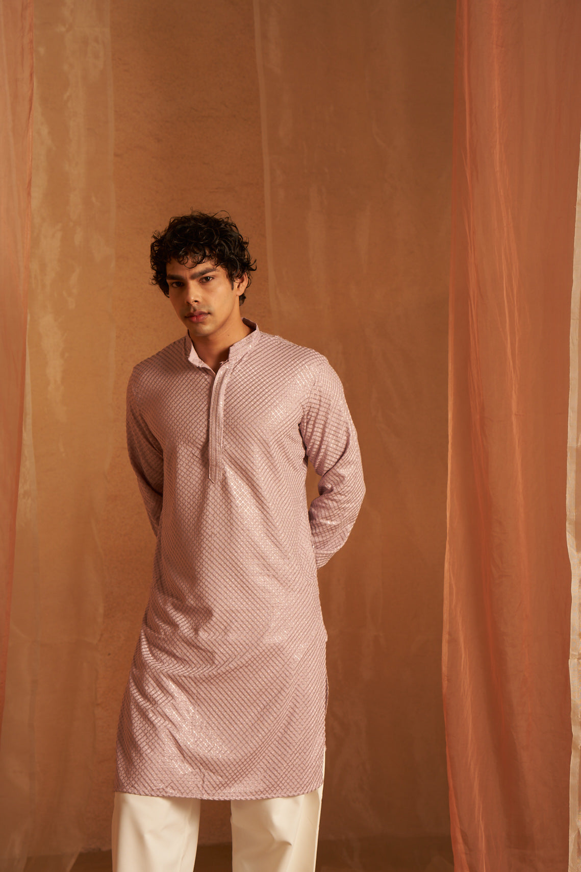 Lavender Viscose Kurta | Chikankari Embroidered Festive Wear with Art Silk Bottom
