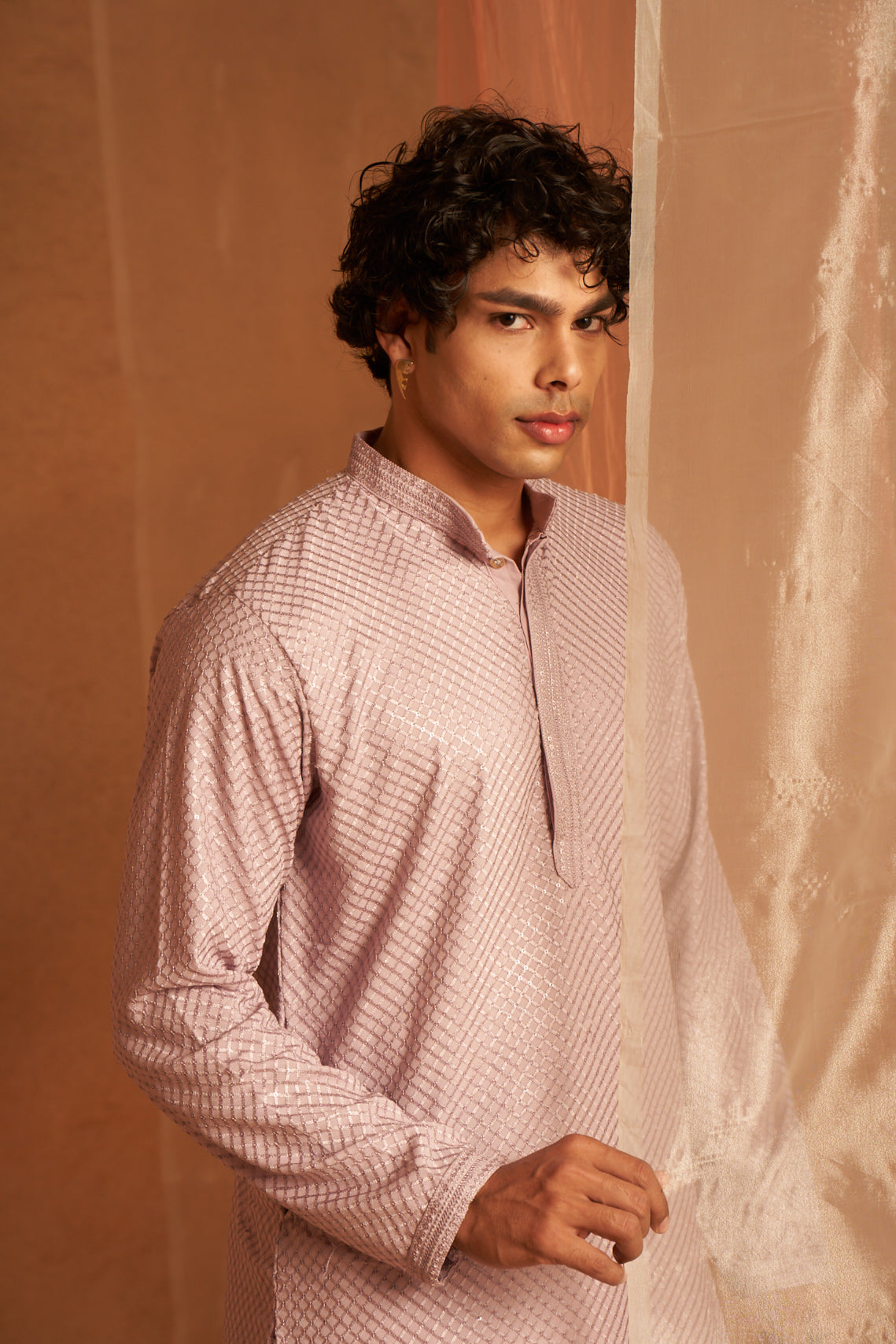 Lavender Viscose Kurta | Chikankari Embroidered Festive Wear with Art Silk Bottom