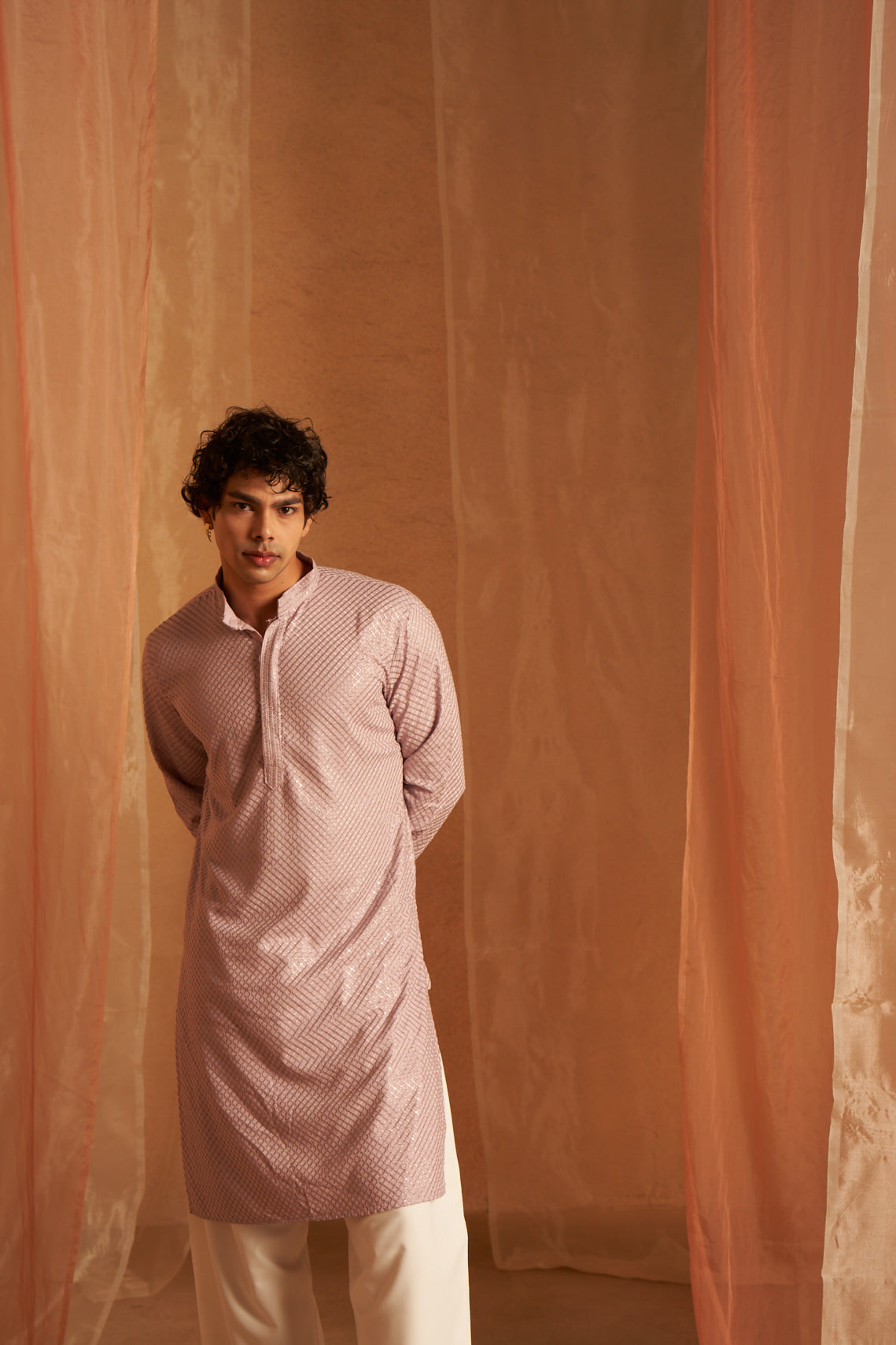 Lavender Viscose Kurta | Chikankari Embroidered Festive Wear with Art Silk Bottom