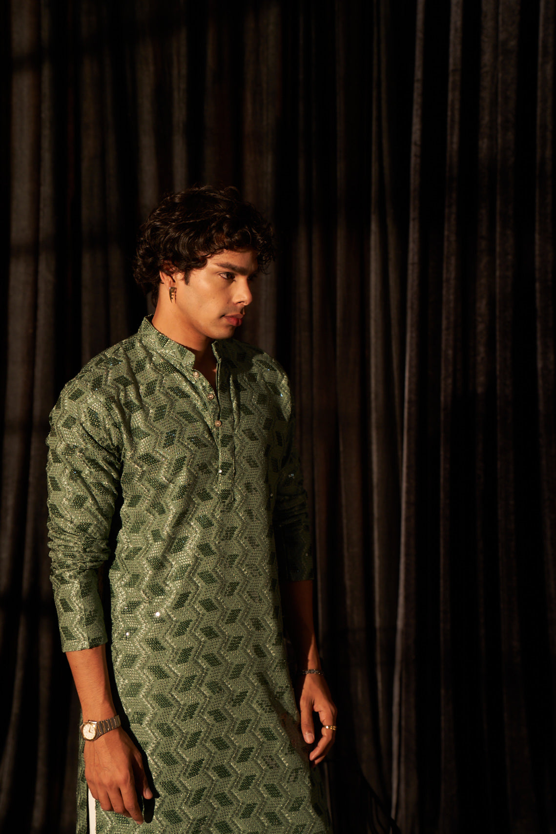 Green Viscose Kurta | Chikankari Embroidered Festive Wear with Art Silk Bottom