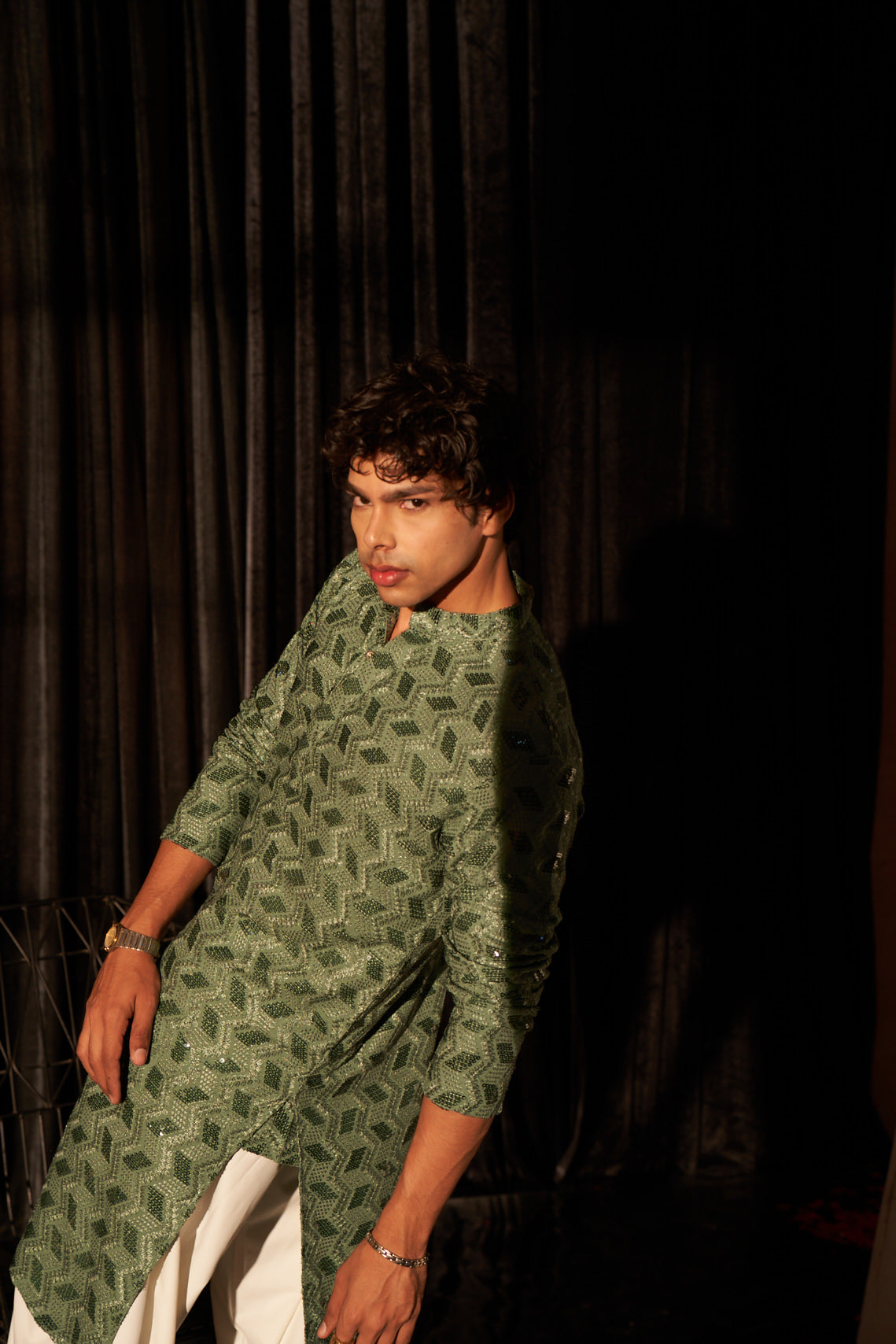 Green Viscose Kurta | Chikankari Embroidered Festive Wear with Art Silk Bottom