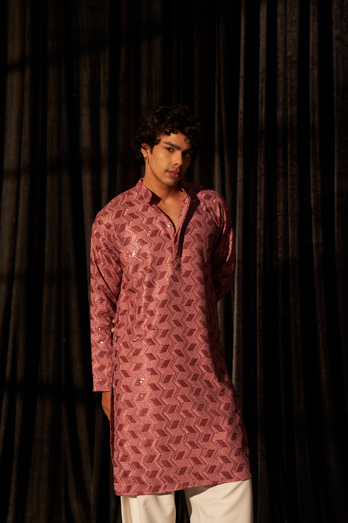 Pink Viscose Kurta | Chikankari Embroidered Festive Wear with Art Silk Bottom