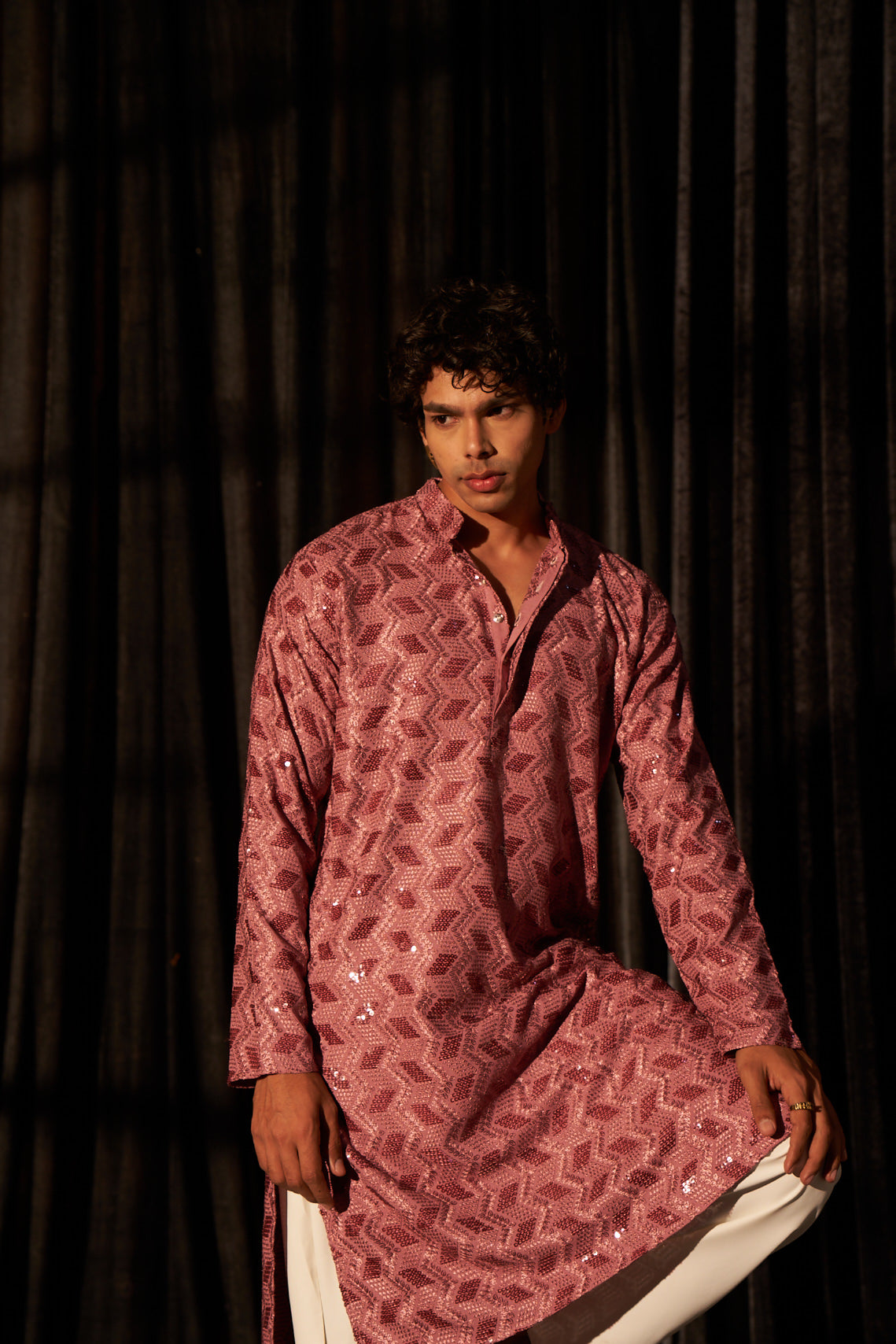 Pink Viscose Kurta | Chikankari Embroidered Festive Wear with Art Silk Bottom