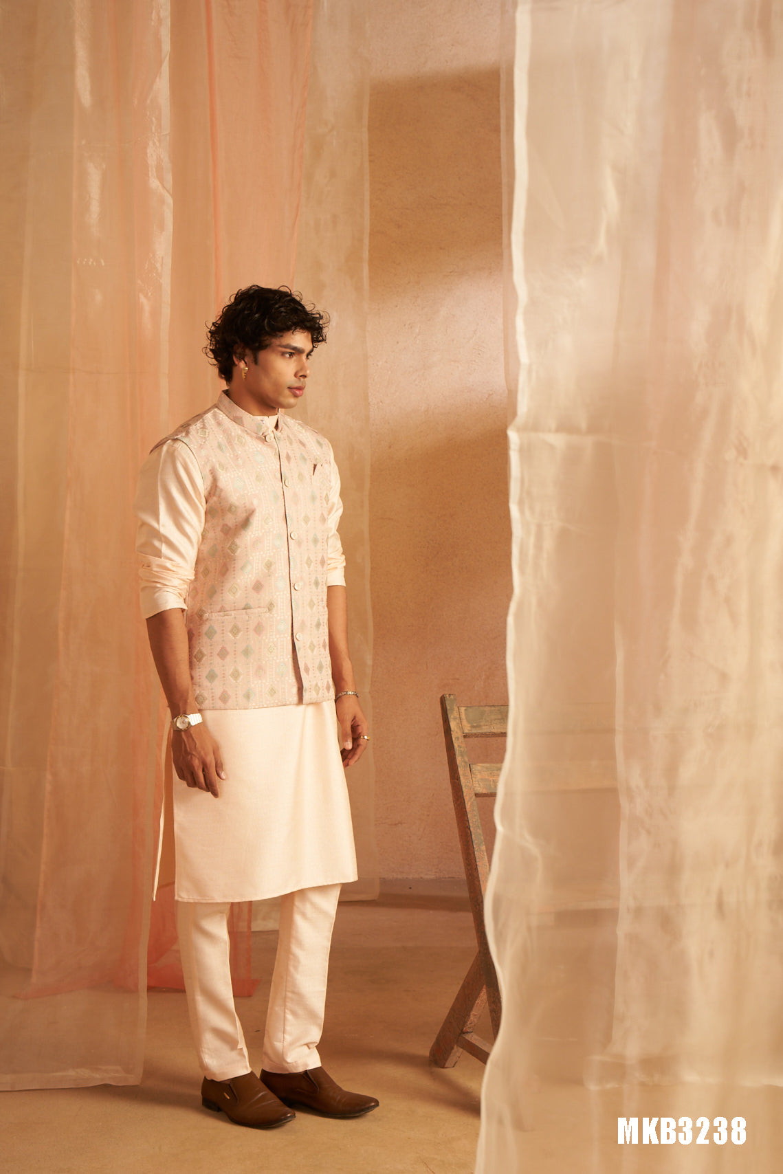 Peach Blossom Viscose Kurta Set | Designer Printed Festive Couture Ensemble