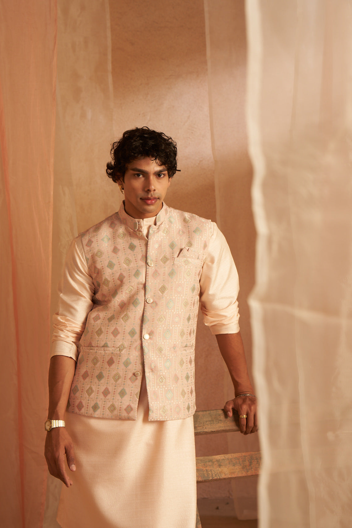 Peach Blossom Viscose Kurta Set | Designer Printed Festive Couture Ensemble