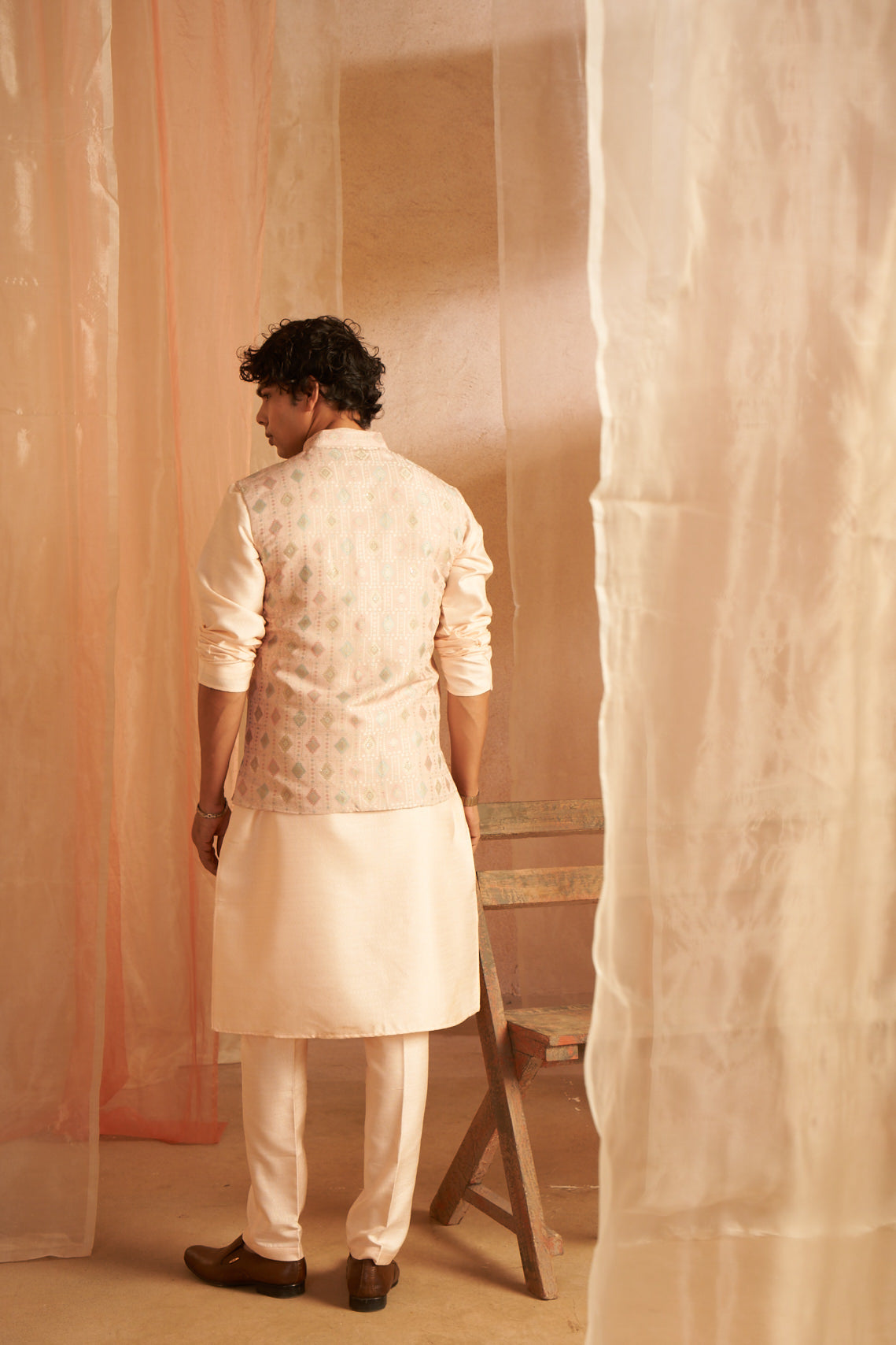 Peach Blossom Viscose Kurta Set | Designer Printed Festive Couture Ensemble