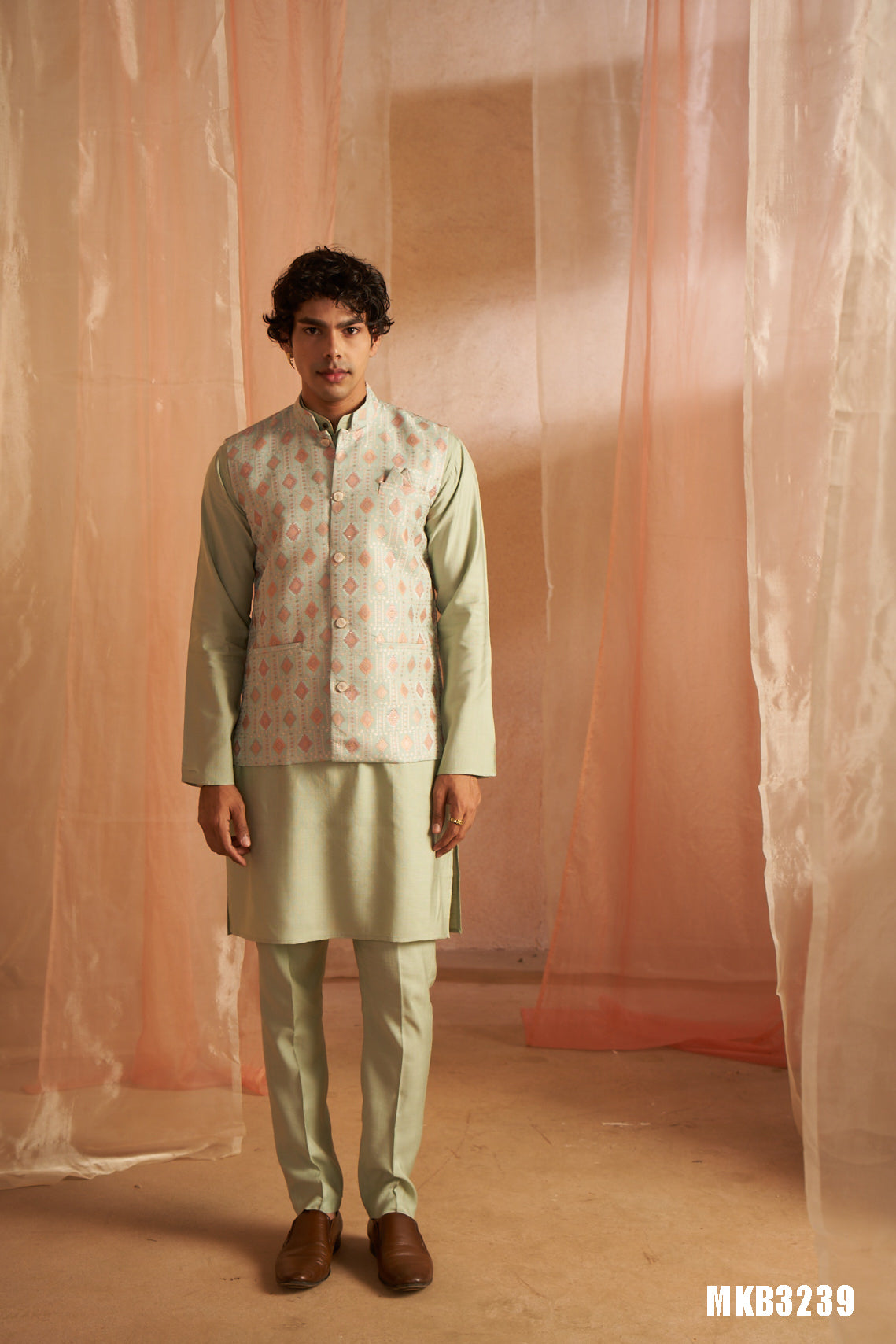 Pista Green Viscose Kurta Set | Designer Printed Festive Couture Ensemble