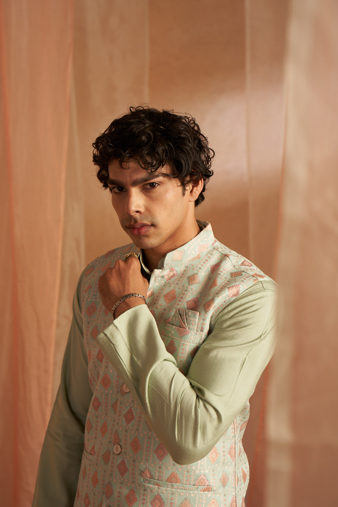 Pista Green Viscose Kurta Set | Designer Printed Festive Couture Ensemble