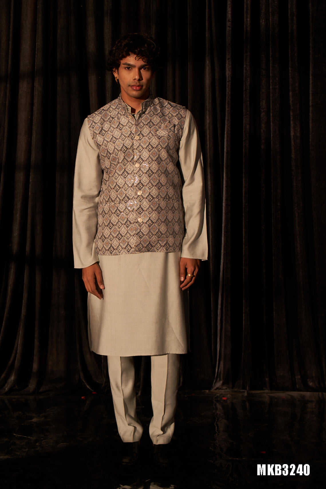 Silver Grey Viscose Kurta Set | Designer Printed Festive Couture Ensemble