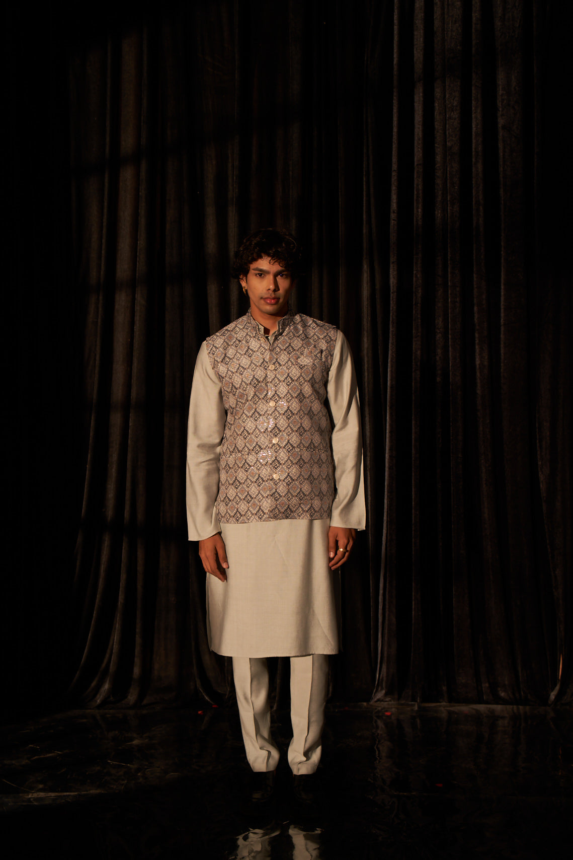 Silver Grey Viscose Kurta Set | Designer Printed Festive Couture Ensemble