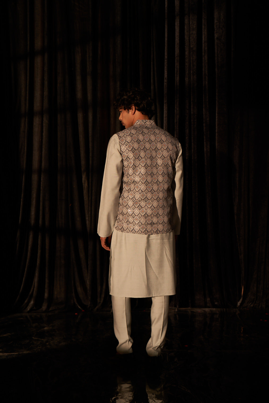 Silver Grey Viscose Kurta Set | Designer Printed Festive Couture Ensemble
