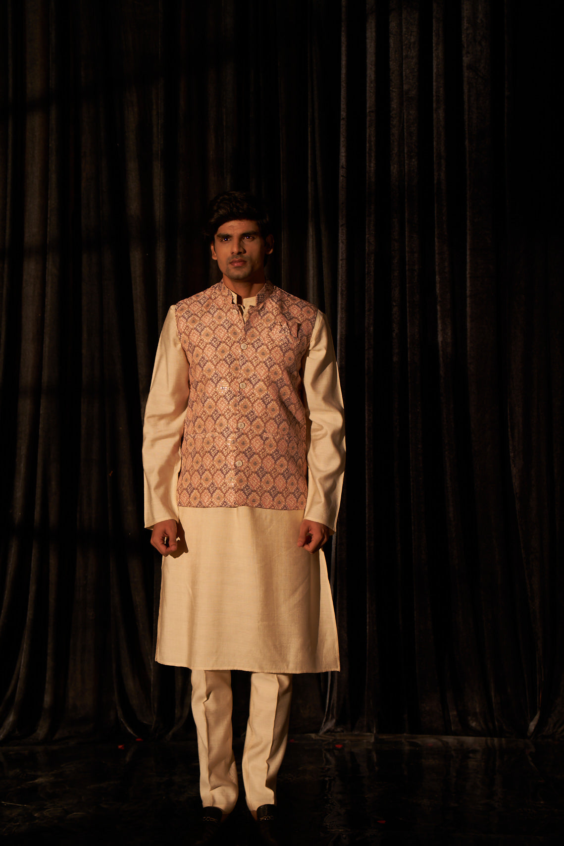 Earthy Brown Viscose Kurta Set | Designer Printed Festive Couture Ensemble