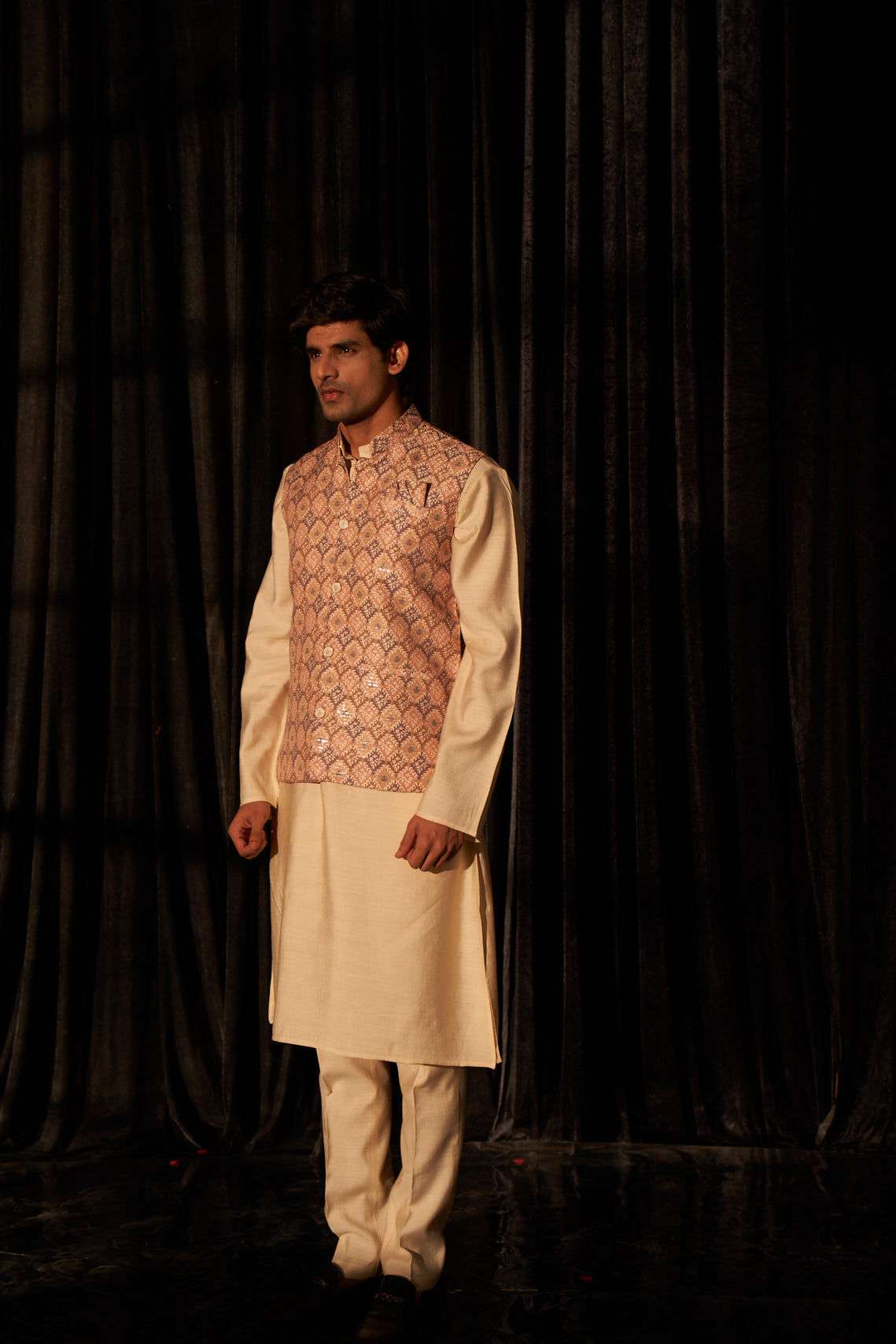 Earthy Brown Viscose Kurta Set | Designer Printed Festive Couture Ensemble